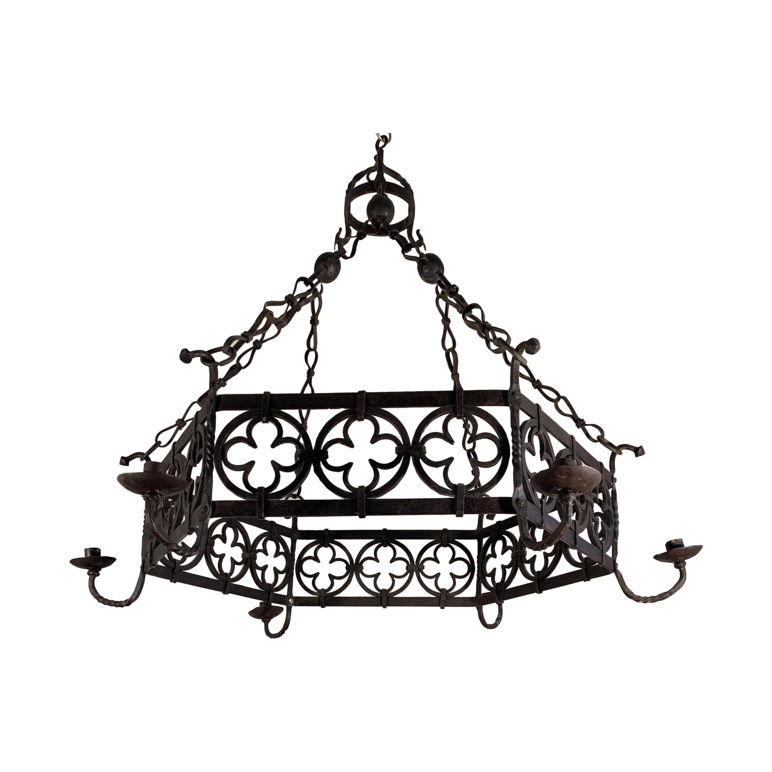 Large Gothic Revival Wrought Iron Chandelier for Dining Room / Restaurant Etc For Sale