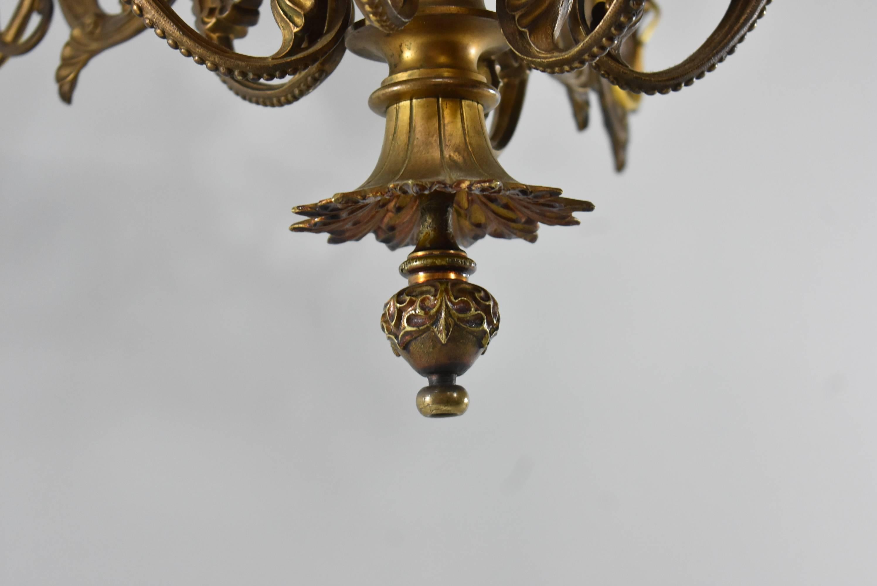 Large Gothic / Rococo Bronze Six-Arm 12-Light Chandelier with Mythical Bird For Sale 3