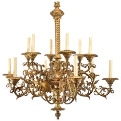 Large Gothic / Rococo Bronze Six-Arm 12-Light Chandelier with Mythical Bird