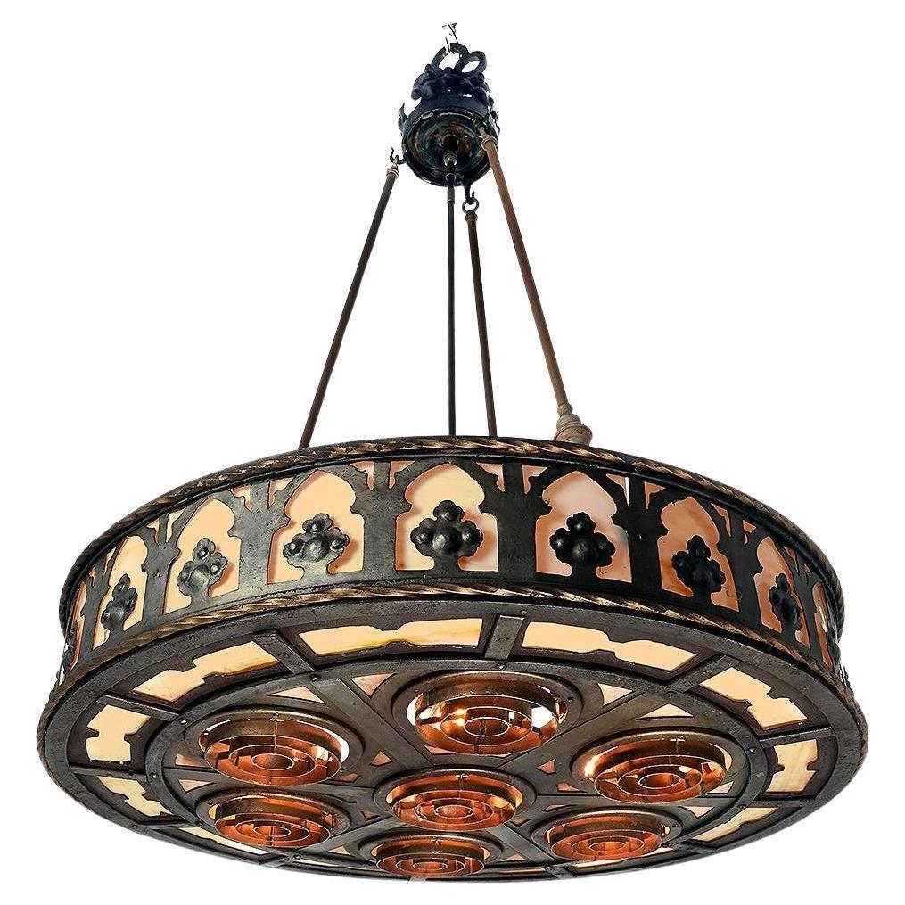 Large Gothic Stained Glass Theater Chandelier