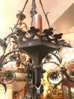 Large Gothic Style Bronze Eight-Light Chandelier