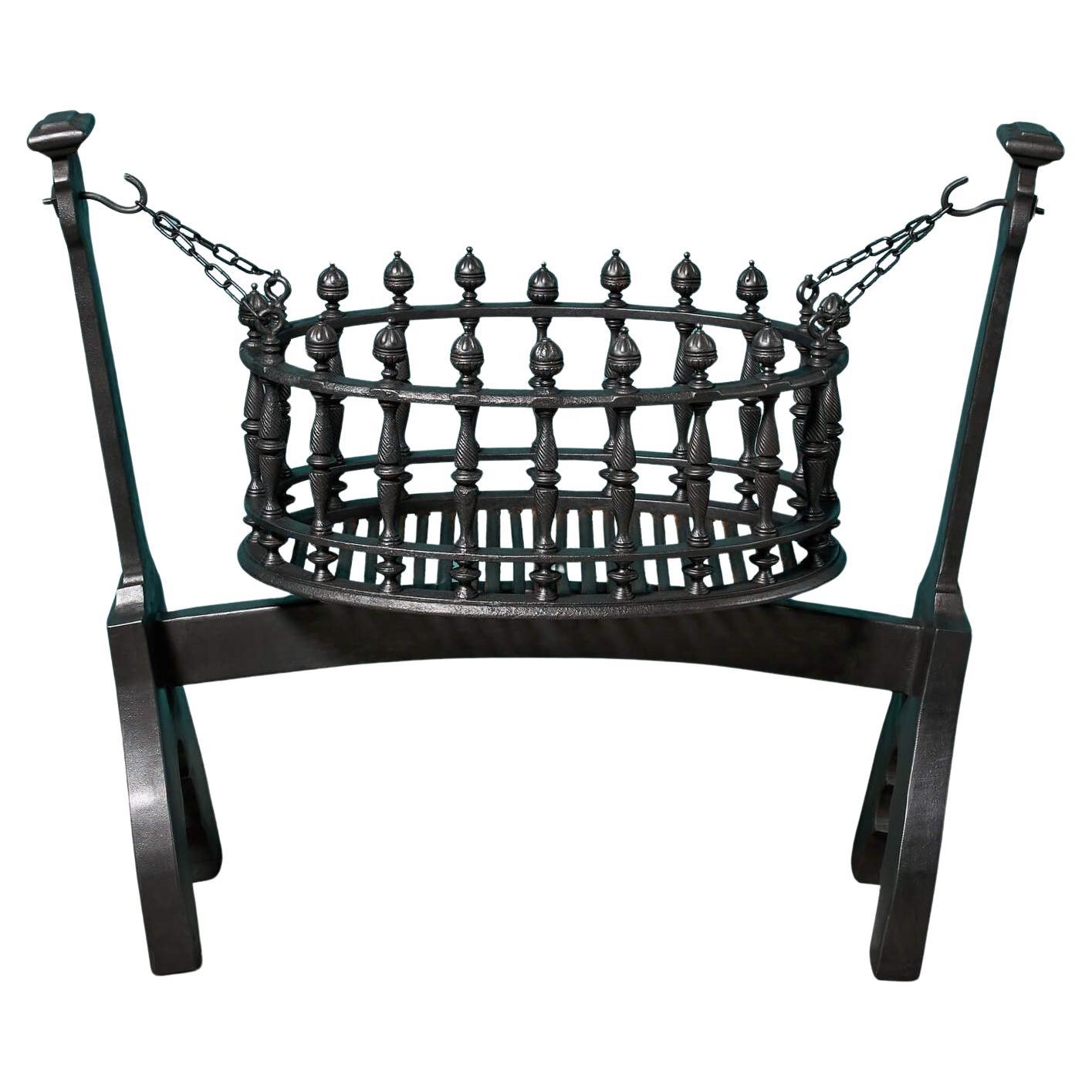 Large Gothic Style Hanging Cradle Fire Basket For Sale