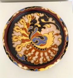 Large Gouda Art Nouveau Hand-Painted Bowl, Regina Enica, Holland, 1920s