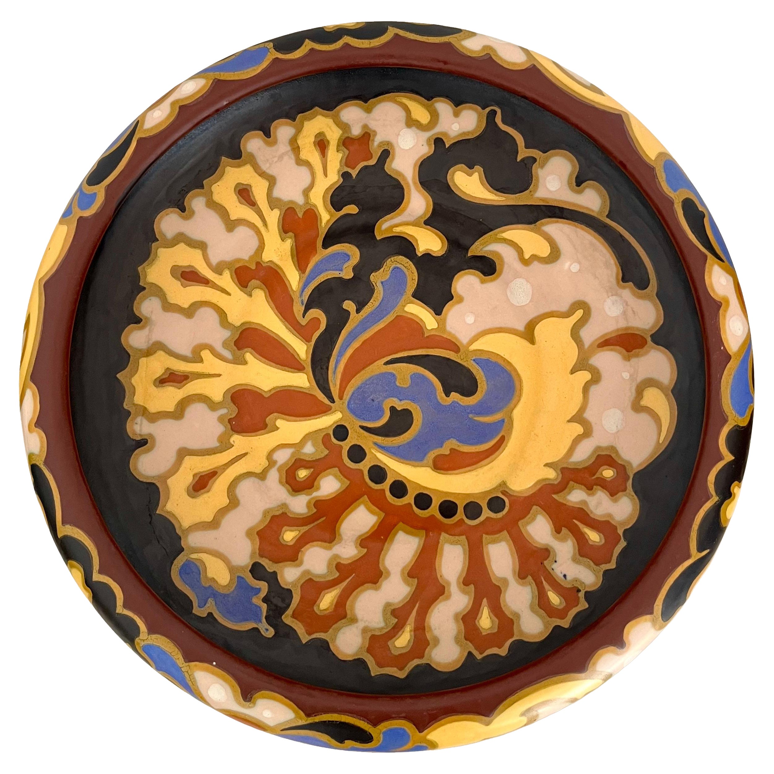 Große, handbemalte Gouda-Schale im Jugendstil, Regina Enica, Holland, 1920er Jahre
