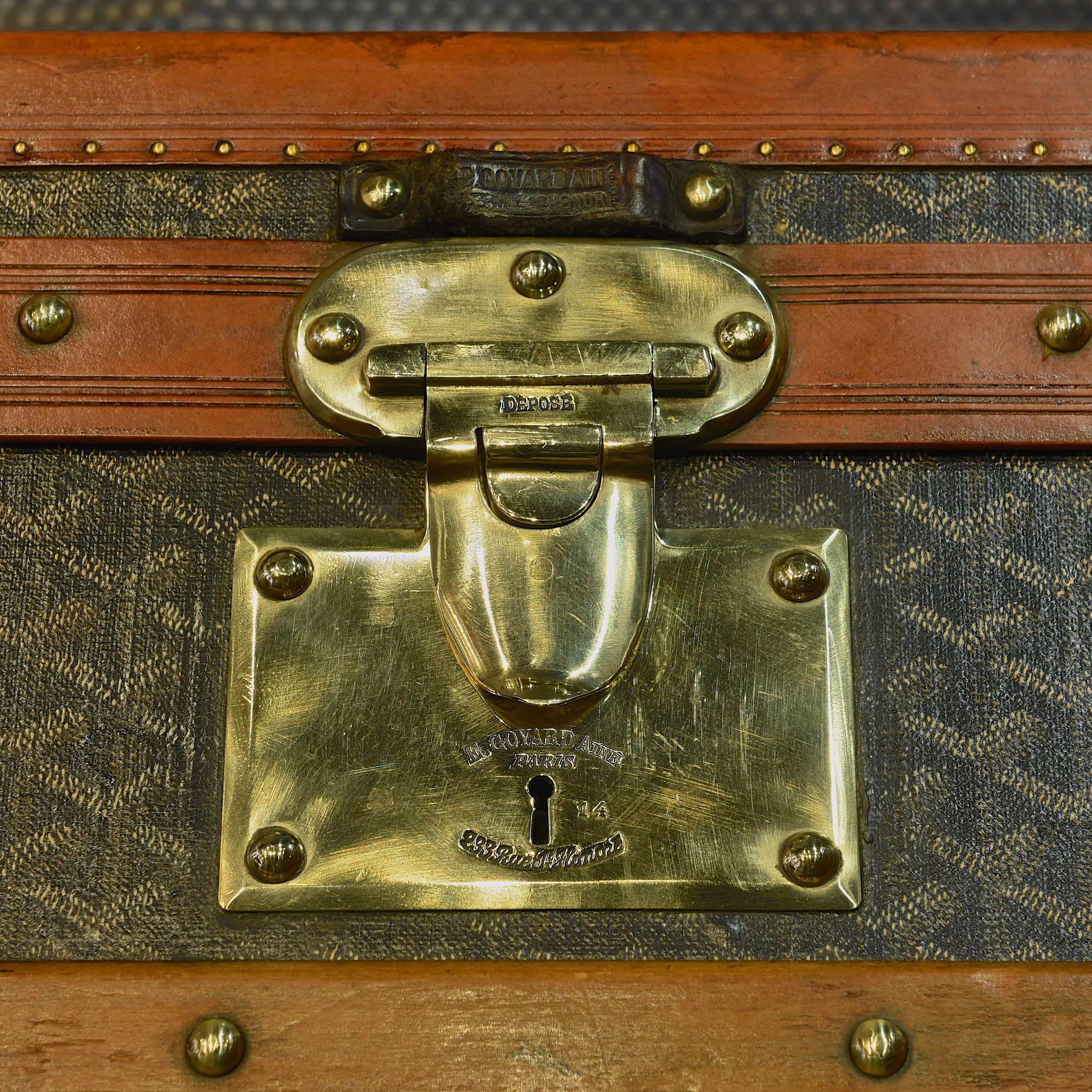 Brass Large Goyard Cabin Trunk c1920 with interesting history