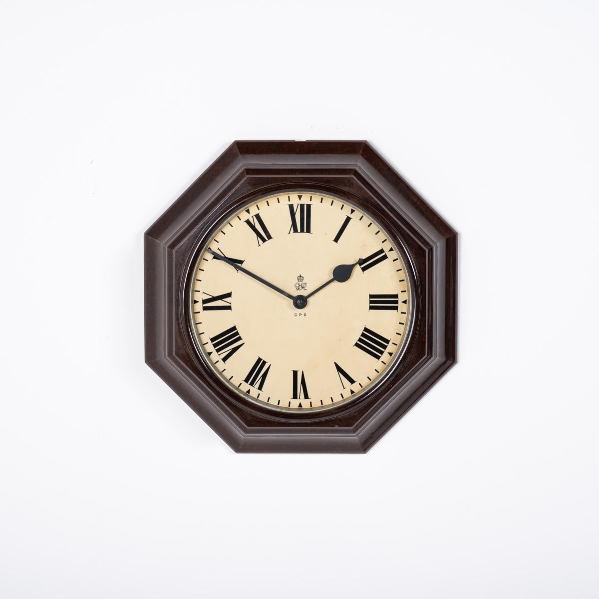Industrial Large G.P.O Octagonal Bakelite Case Wall Clock By Gents Of Leicester