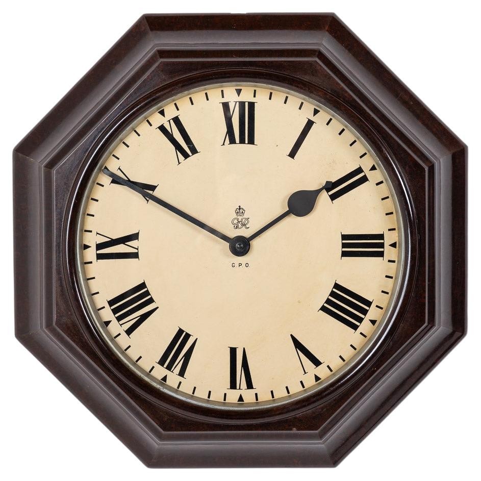 Large G.P.O Octagonal Bakelite Case Wall Clock By Gents Of Leicester