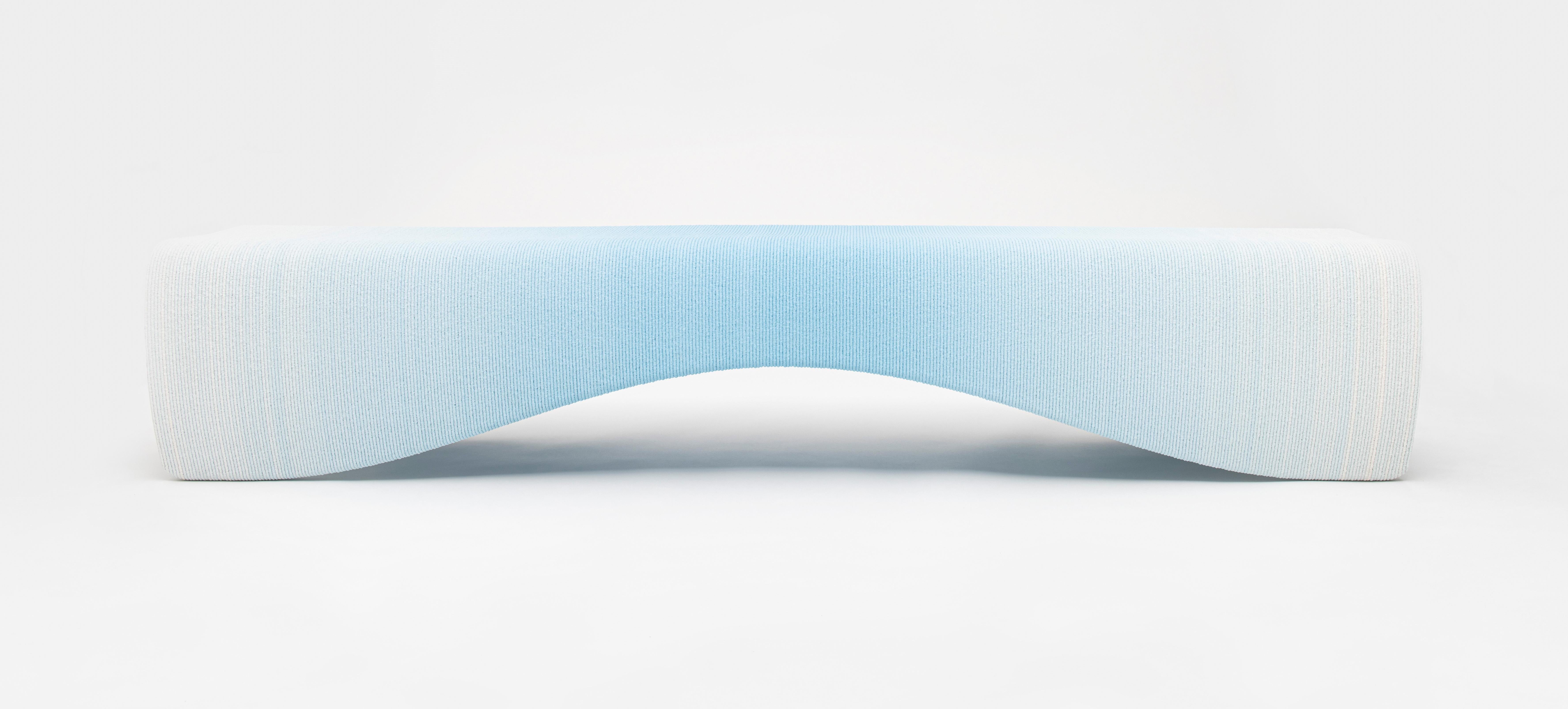 Large gradient bench by Philipp Aduatz
Limited Edition of 50
Dimensions: 230 x 56 x 45 cm
Materials: 3D printed concrete dyed, reinforced with steel

Also available in small.
Available in red, blue, beige, green and black.

The 3D printed
