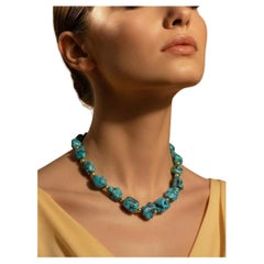 Large Graduated Freeform Turquoise with 18K Gold Bead Vintage Necklace