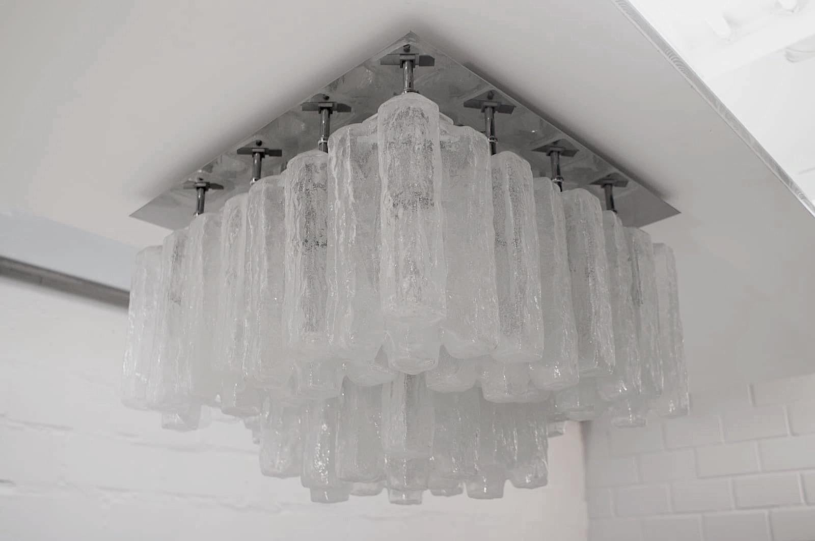 Large Granada Ice Glass Ceiling Lamp from Kalmar, 1960s For Sale 4