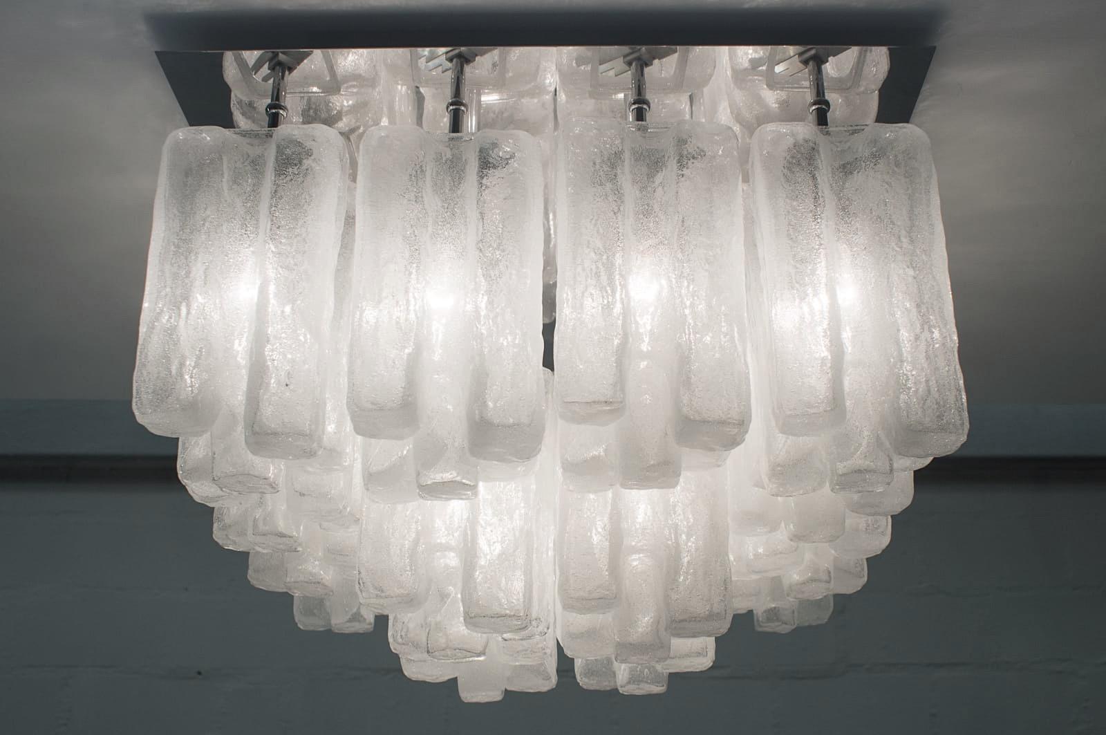 Mid-Century Modern Large Granada Ice Glass Ceiling Lamp from Kalmar, 1960s For Sale