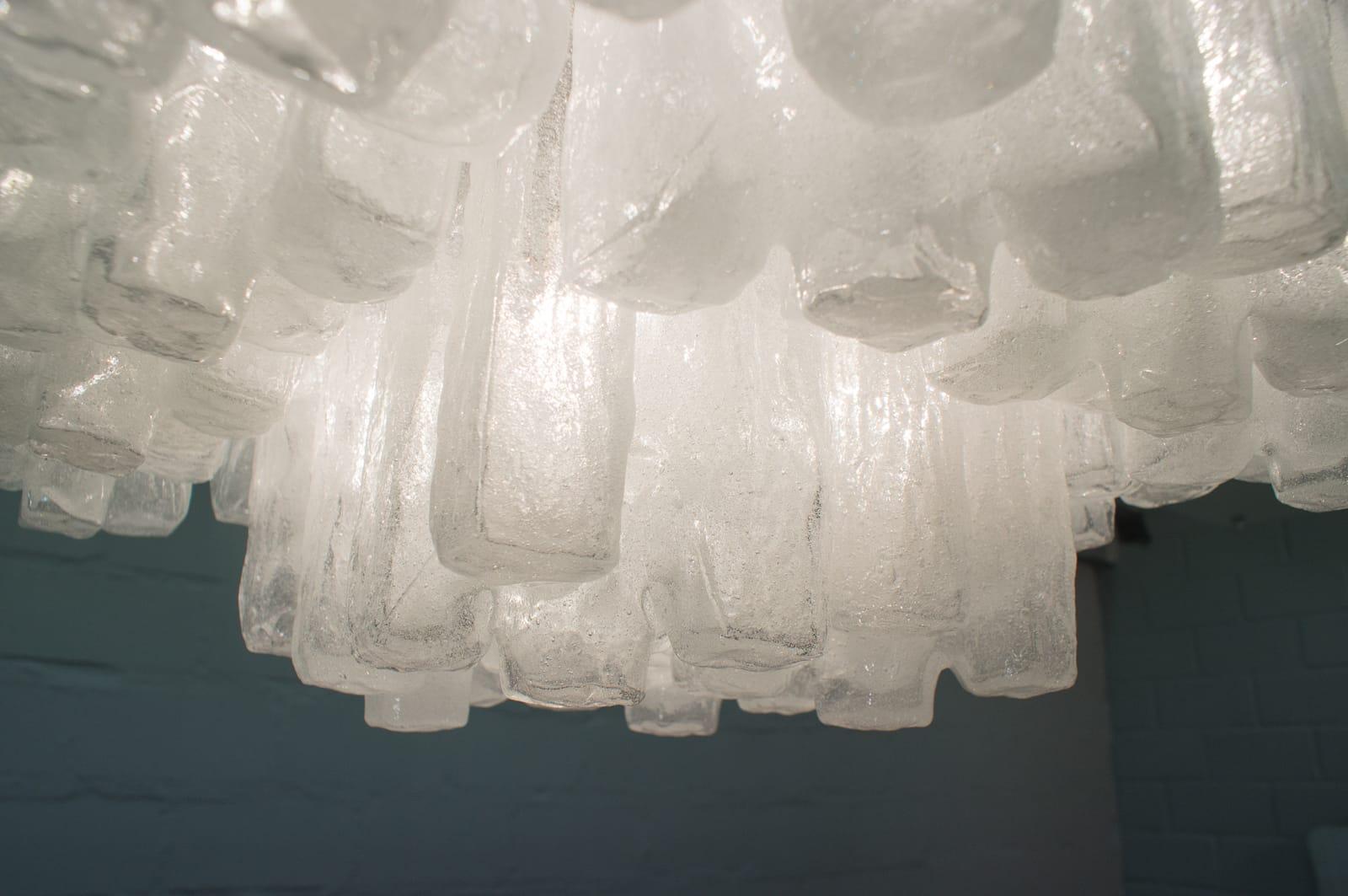 Frosted Large Granada Ice Glass Ceiling Lamp from Kalmar, 1960s For Sale