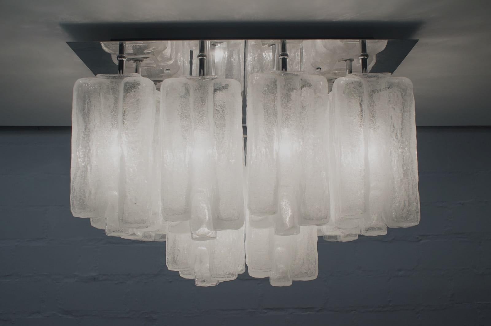 Mid-20th Century Large Granada Ice Glass Ceiling Lamp from Kalmar, 1960s For Sale