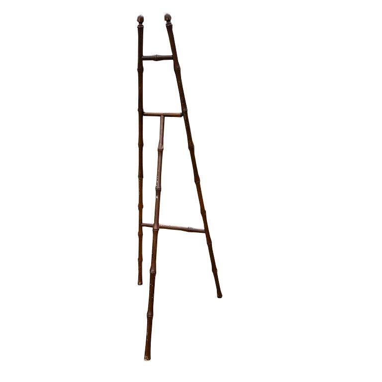 French Large Grand Millennial Brown Faux Bamboo Wood Floor Display Easel - France For Sale