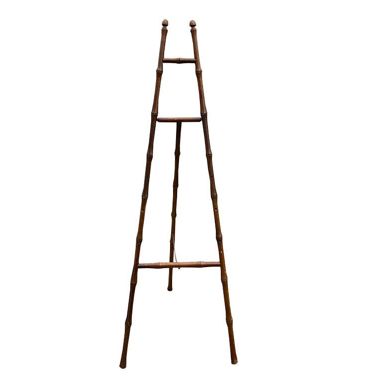 20th Century Large Grand Millennial Brown Faux Bamboo Wood Floor Display Easel - France For Sale