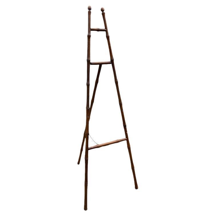 Large Grand Millennial Brown Faux Bamboo Wood Floor Display Easel - France For Sale