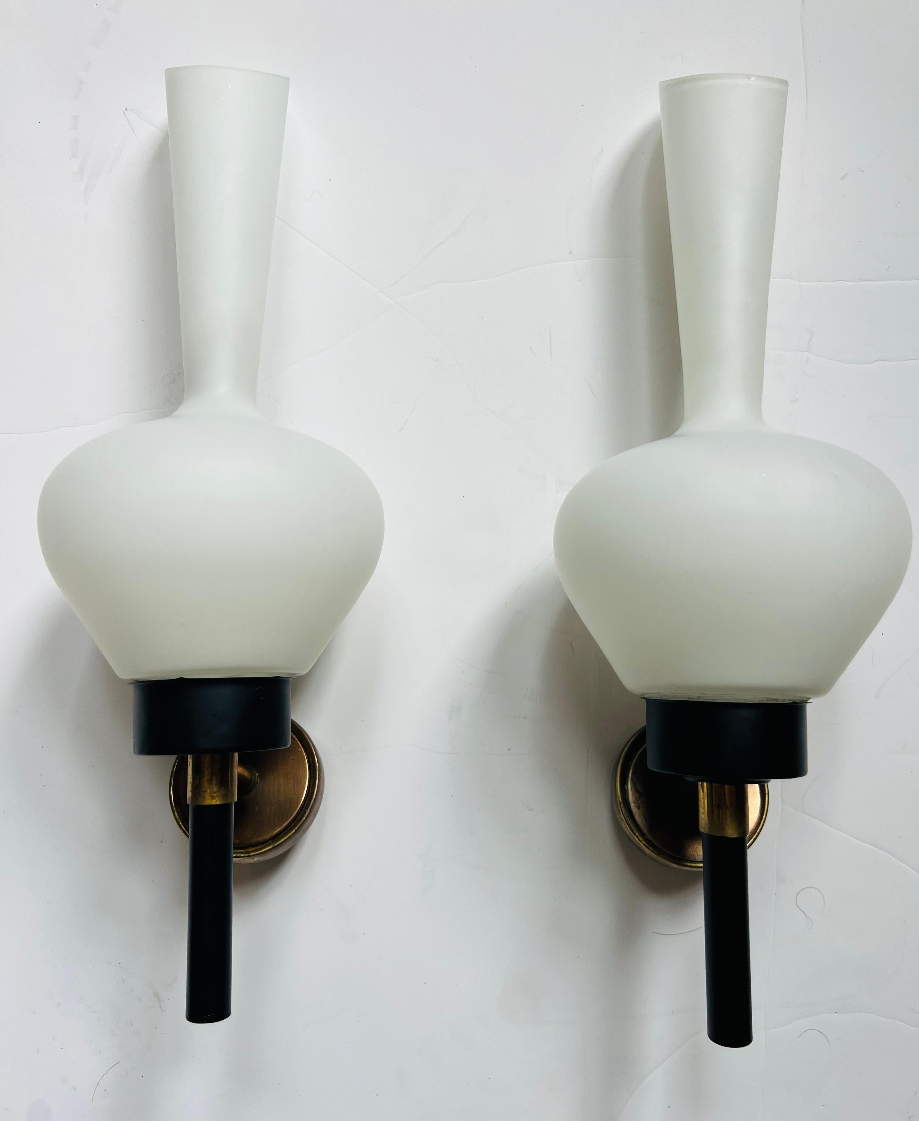 Large Grand Pair of French 1950s Mid Century Wall Lamps For Sale 5