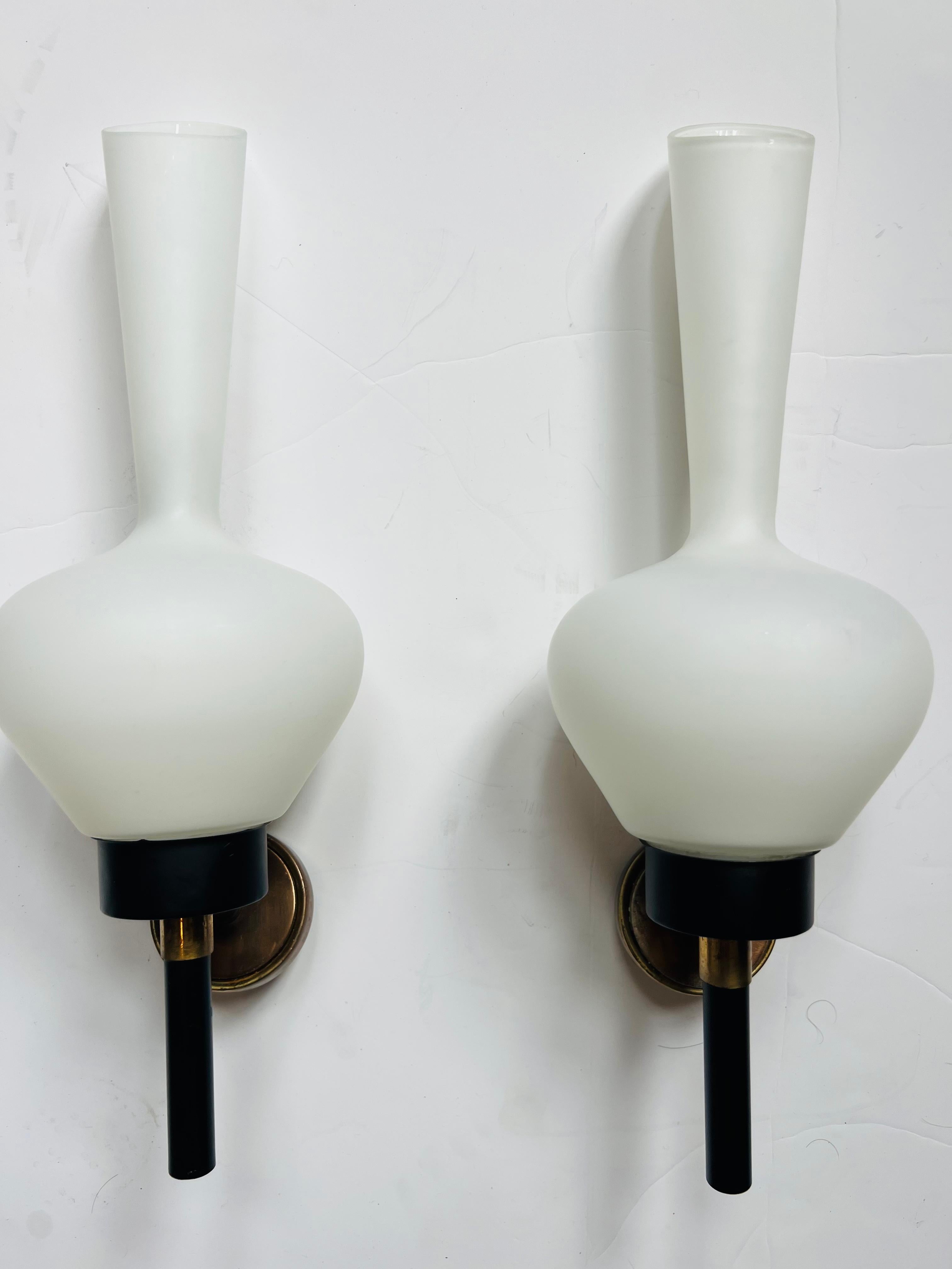 Large Grand Pair of French 1950s Mid Century Wall Lamps For Sale 7