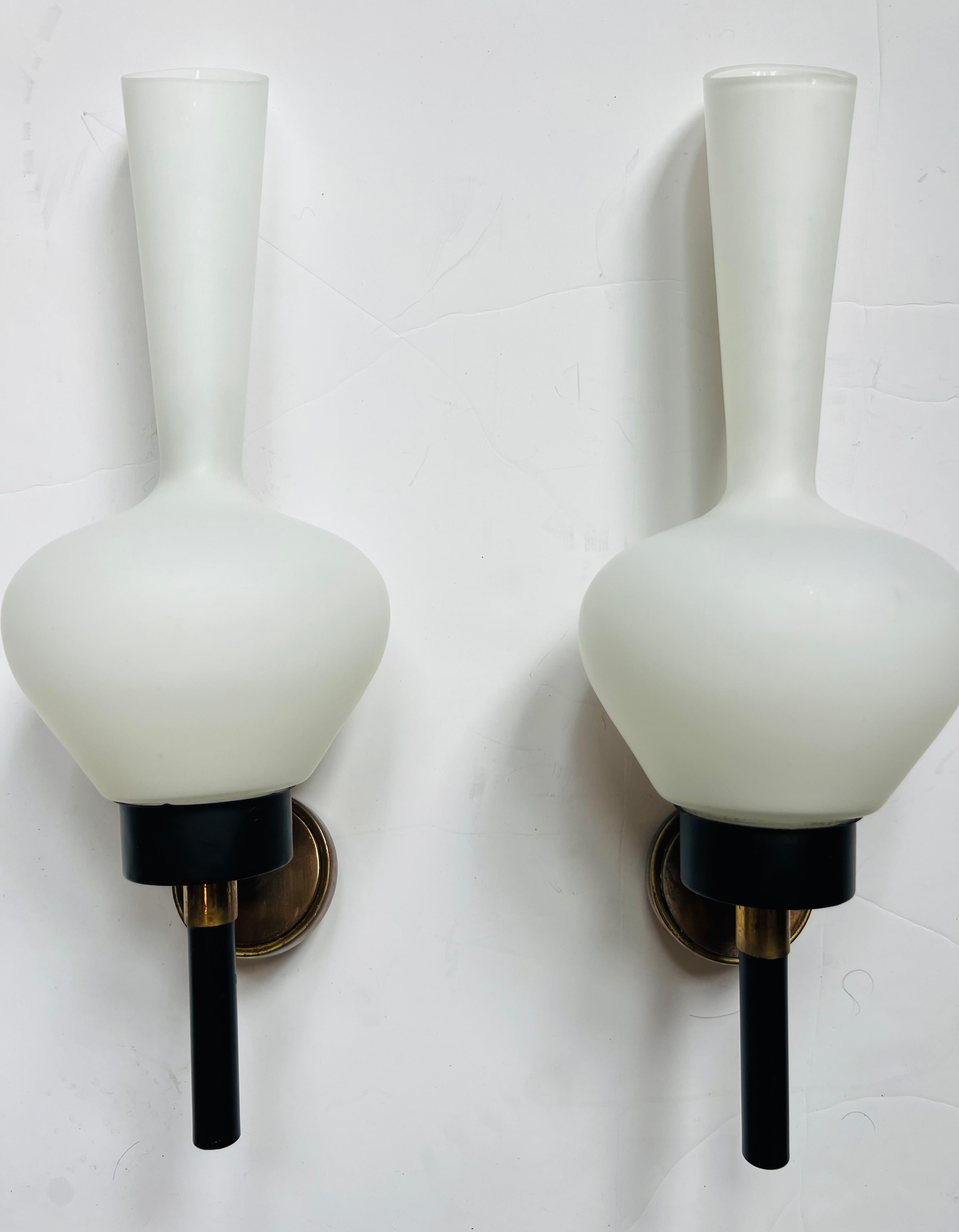 Large Grand Pair of French 1950s Mid Century Wall Lamps For Sale 8