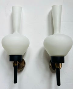 Large Grand Pair of French 1950s Mid Century Wall Lamps