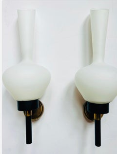 Large Grand Pair of French 1950s Mid Century Wall Lamps