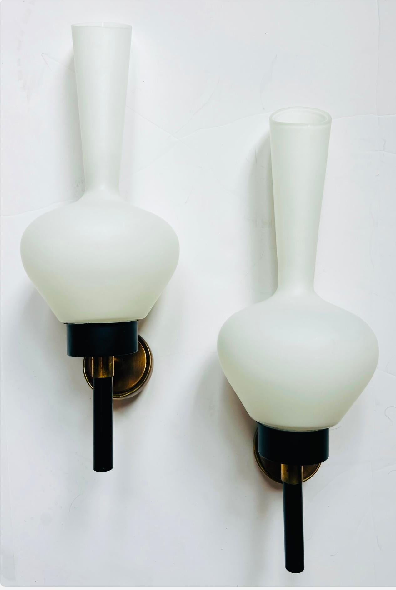 Large Grand Pair of French 1950s Mid Century Wall Lamps For Sale 1