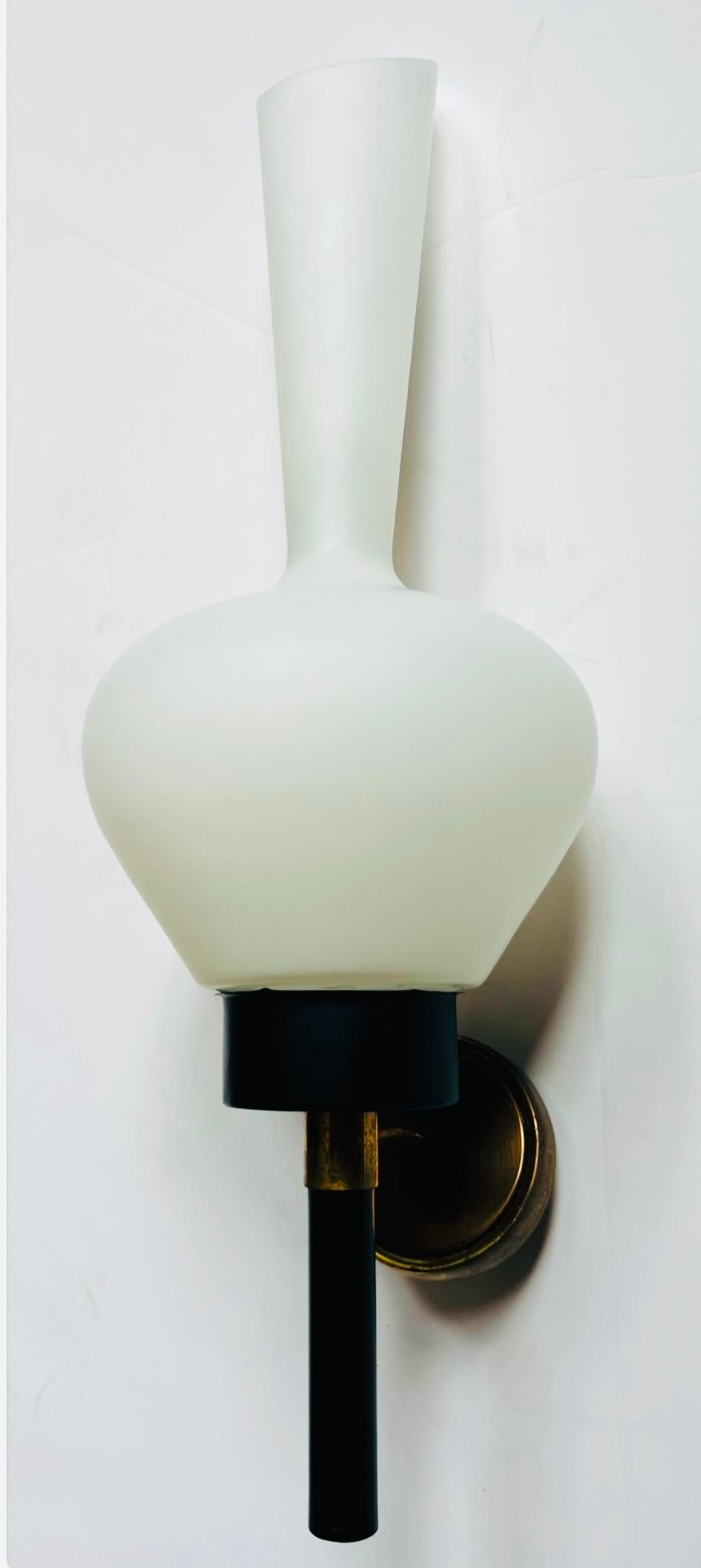 Large Grand Pair of French 1950s Mid Century Wall Lamps For Sale 2