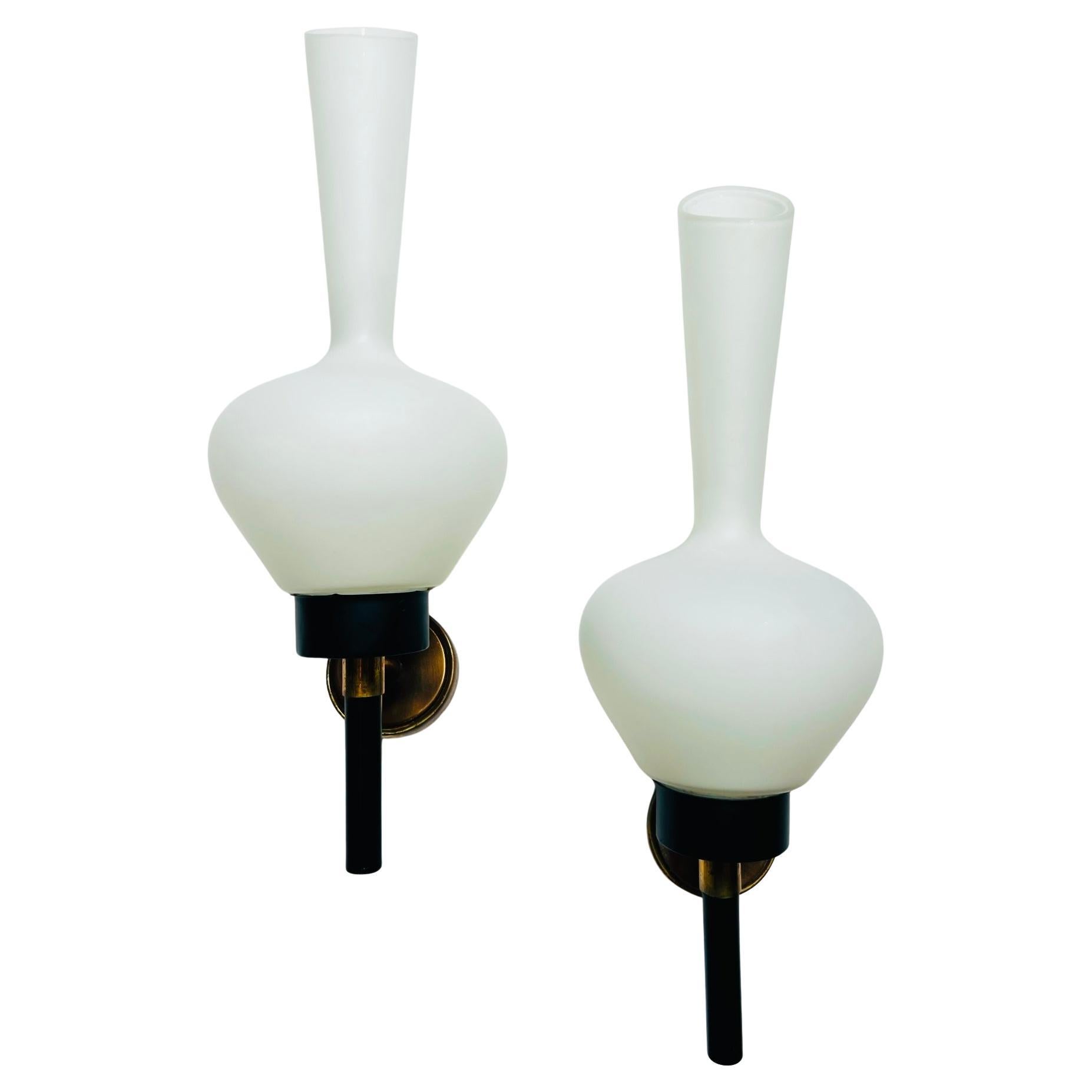 Large Grand Pair of French 1950s Mid Century Wall Lamps For Sale