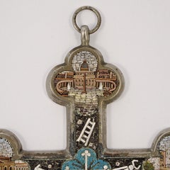 Large Grand Tour Rome Silver Tone Micro Mosaic Wall Hanging Crucifix