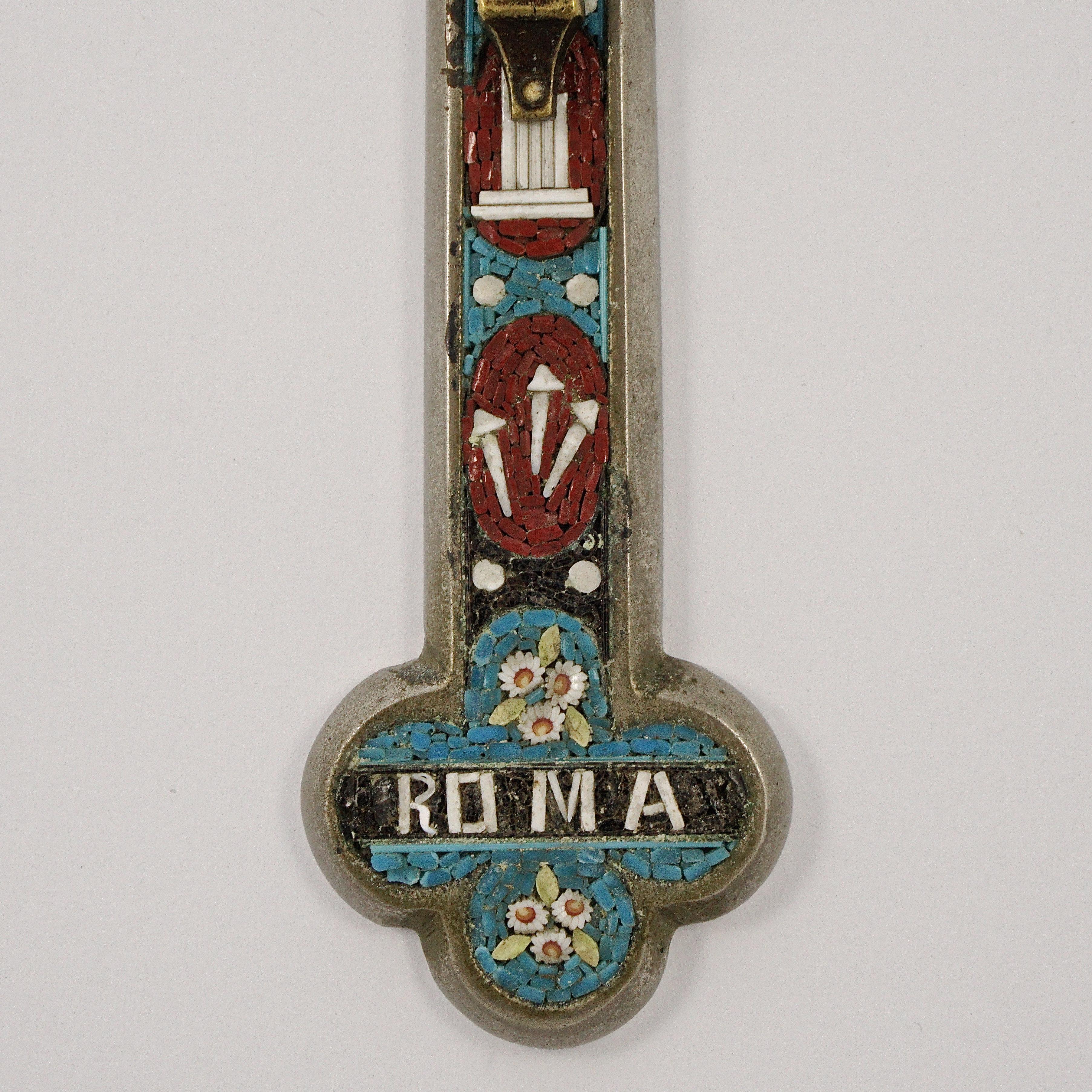 Large Grand Tour Rome Silver Tone Micro Mosaic Wall Hanging Crucifix In Good Condition In London, GB