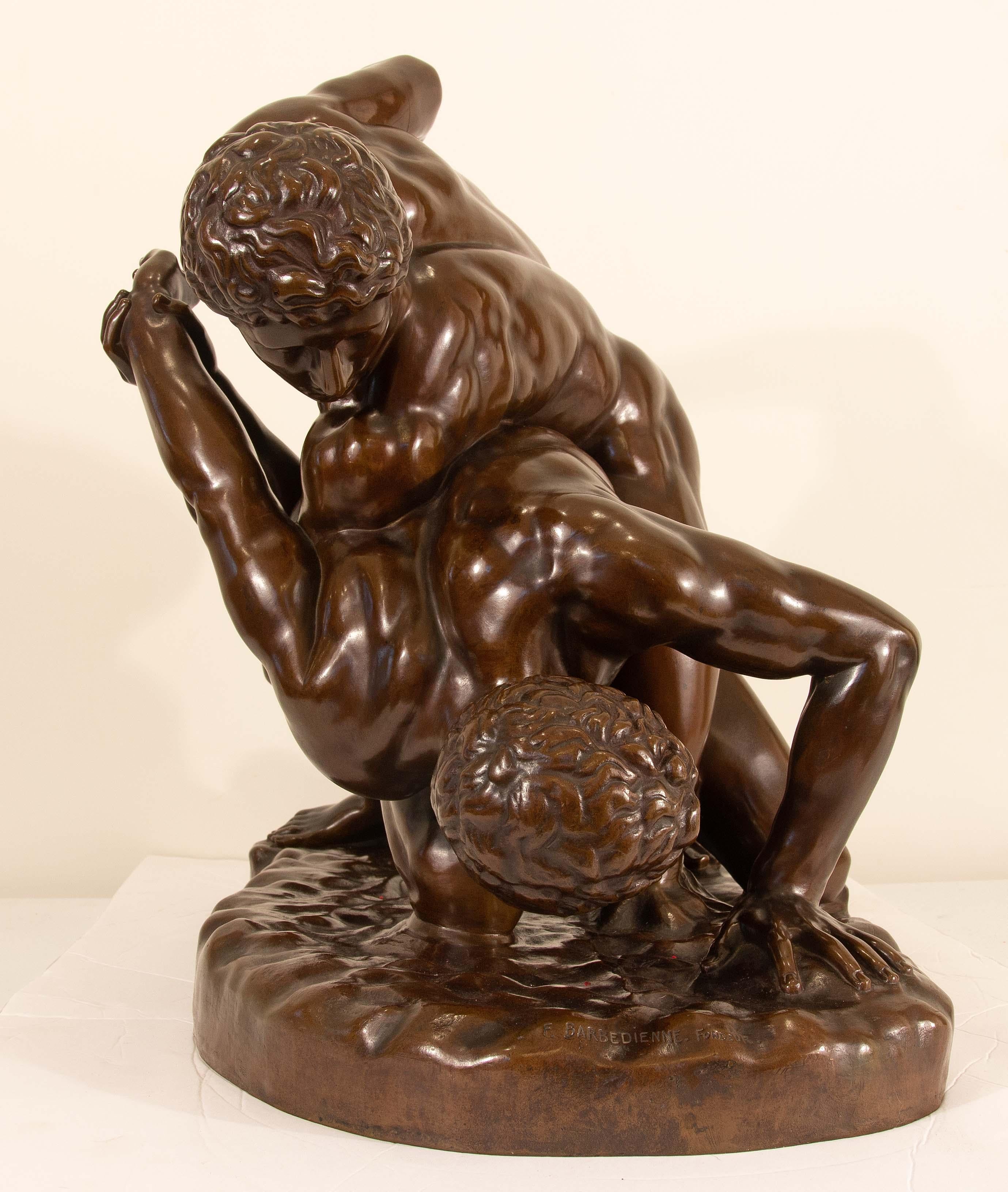 Large Grand Tour Sculpture Bronze Greco-Roman Uffizi Wrestlers Barbedienne For Sale 1