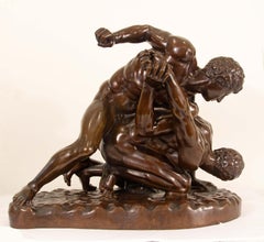 Large Grand Tour Sculpture Bronze Greco-Roman Uffizi Wrestlers Barbedienne