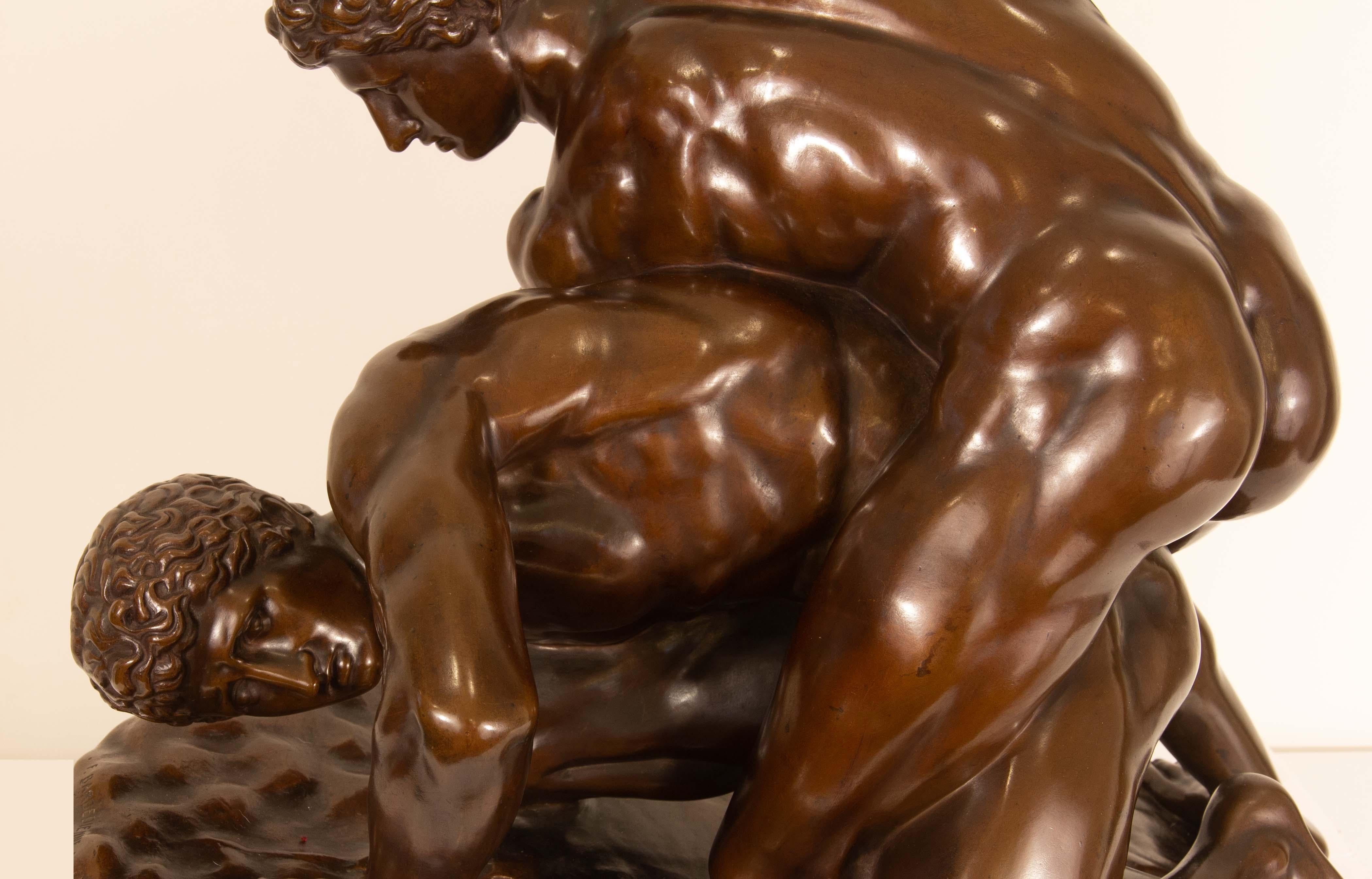 Italian Large Grand Tour Sculpture Bronze Greco-Roman Uffizi Wrestlers Barbedienne For Sale
