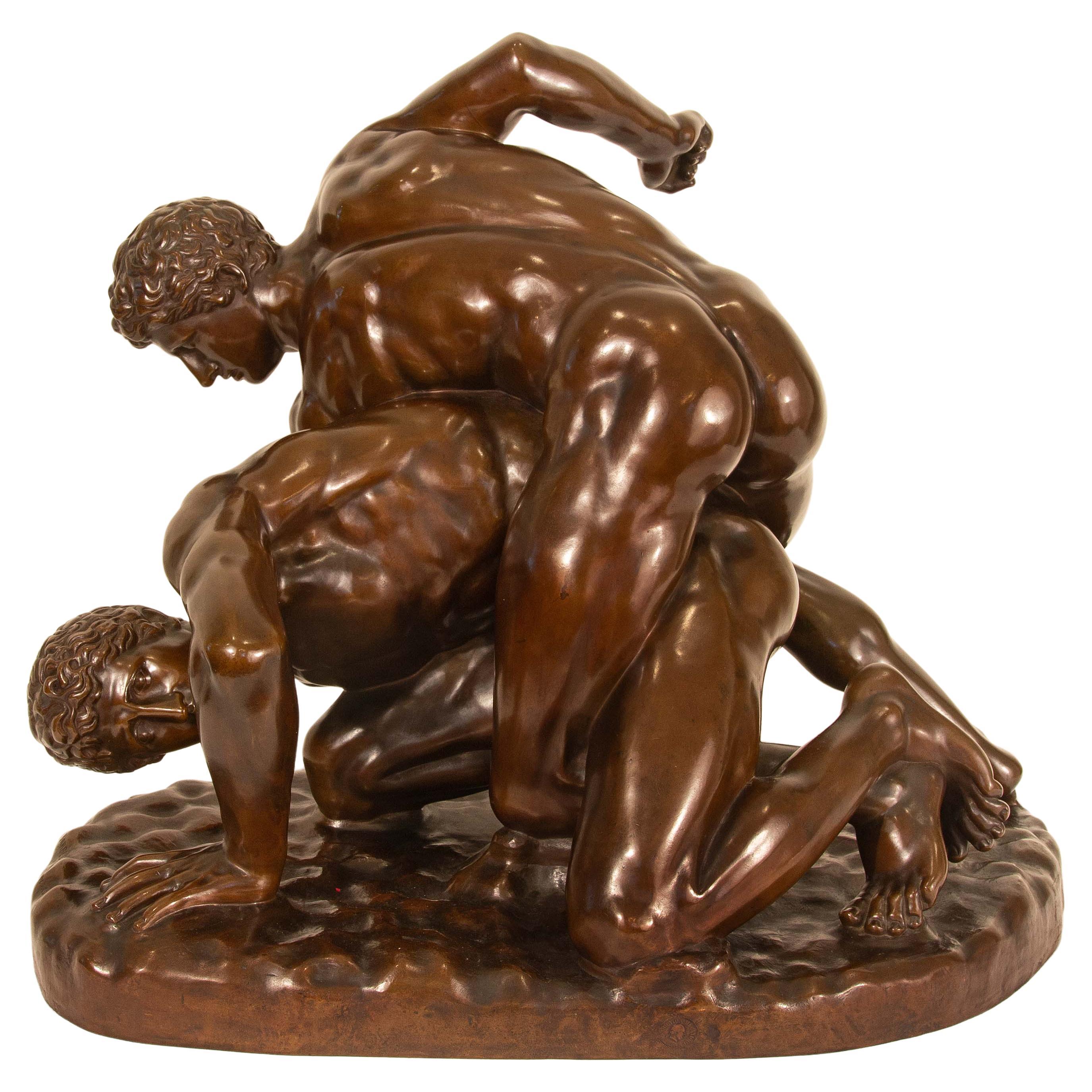 Large Grand Tour Sculpture Bronze Greco-Roman Uffizi Wrestlers Barbedienne For Sale