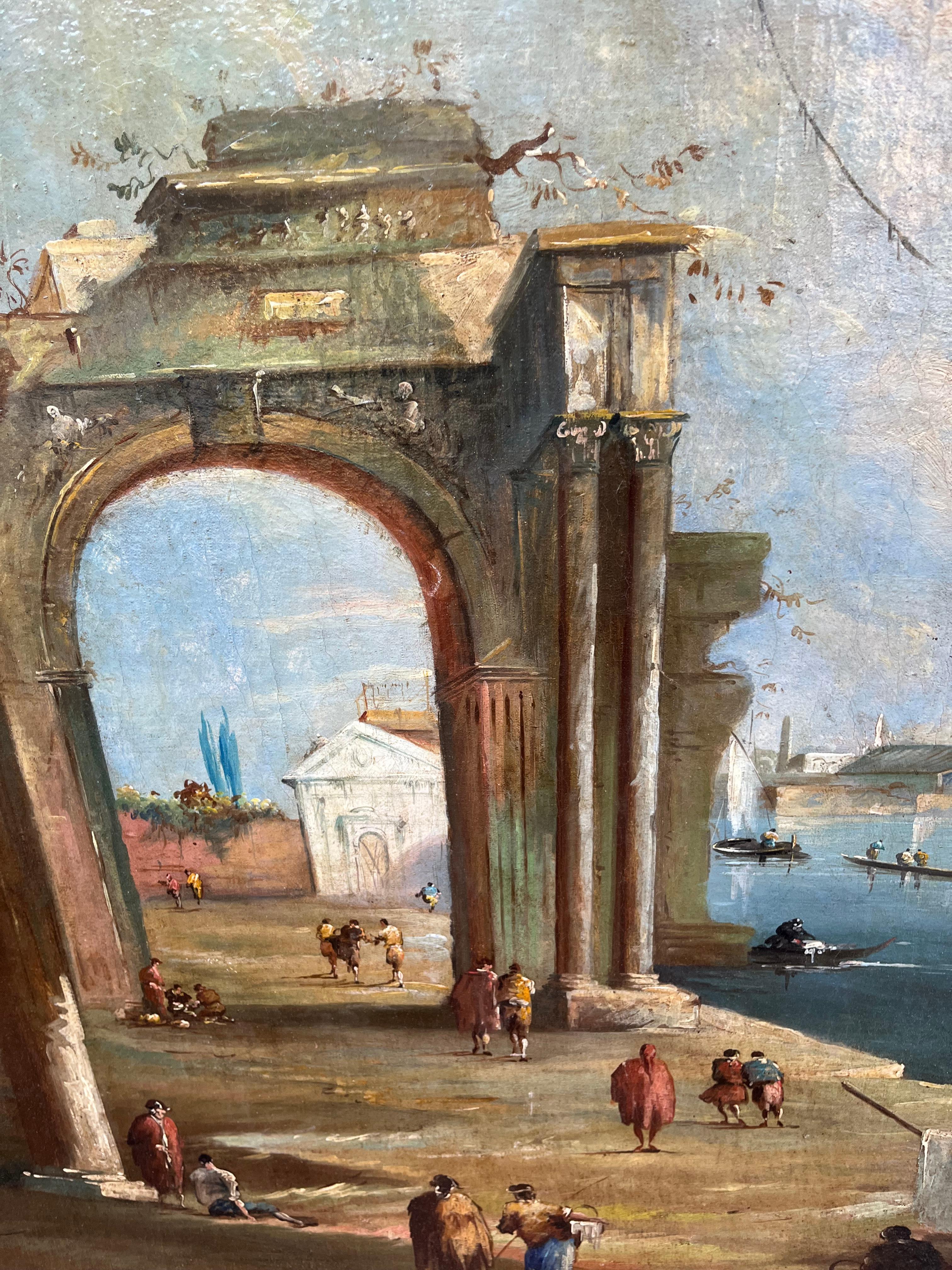 Conjunto de grandes ruinas del Capriccio veneciano y escenas del canal según Guardi en venta 2