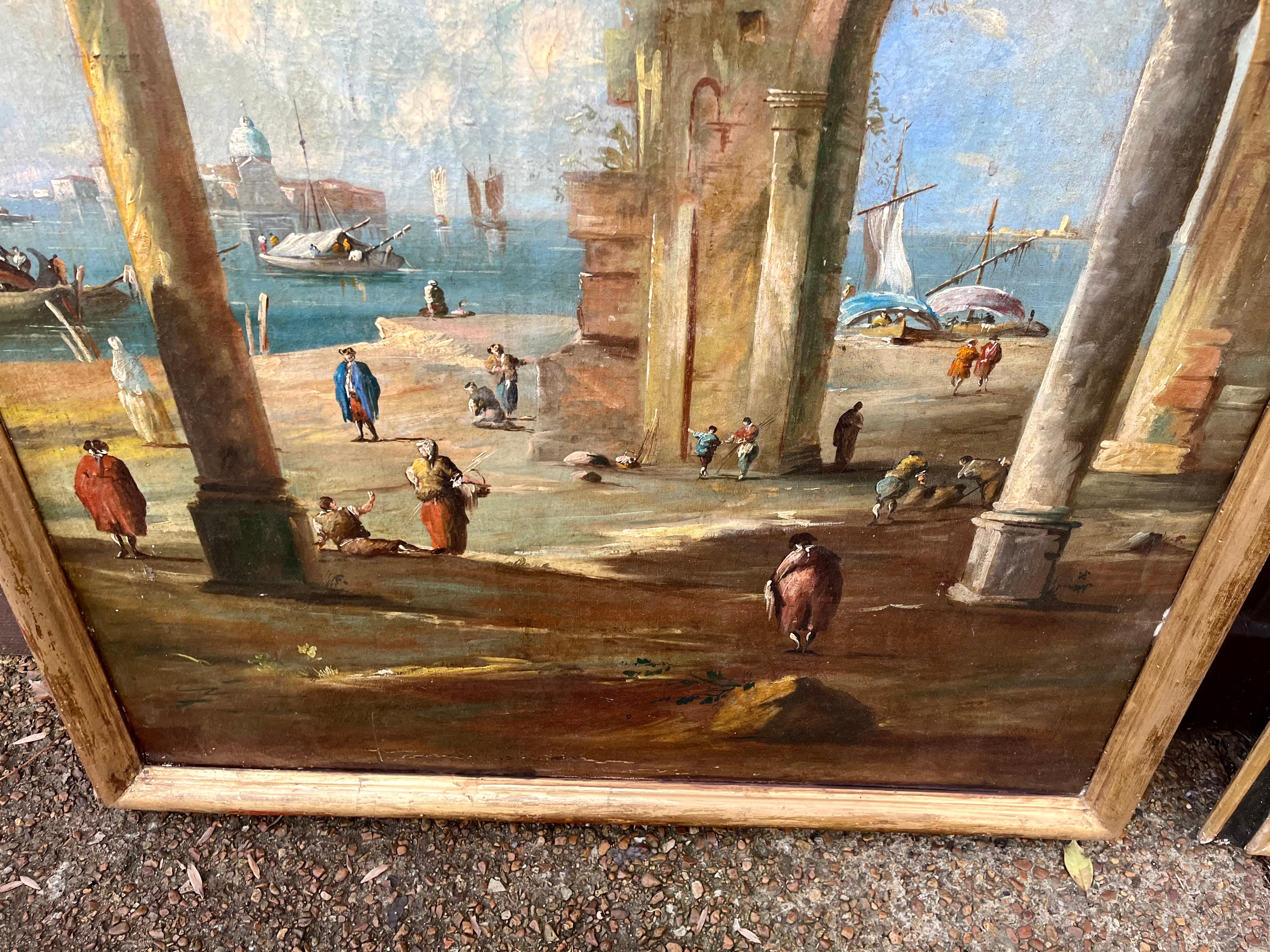 Conjunto de grandes ruinas del Capriccio veneciano y escenas del canal según Guardi en venta 5
