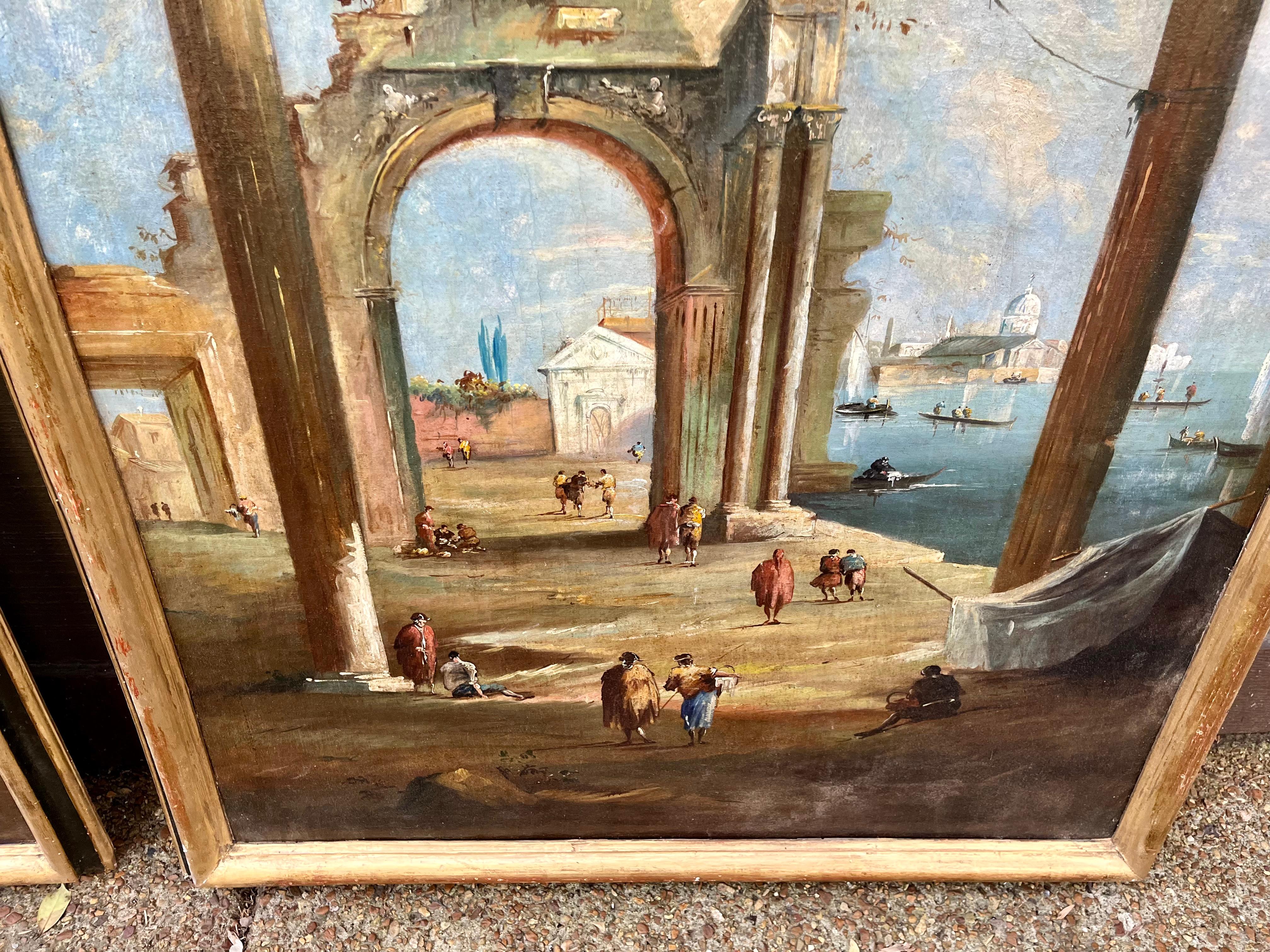 Conjunto de grandes ruinas del Capriccio veneciano y escenas del canal según Guardi en venta 6