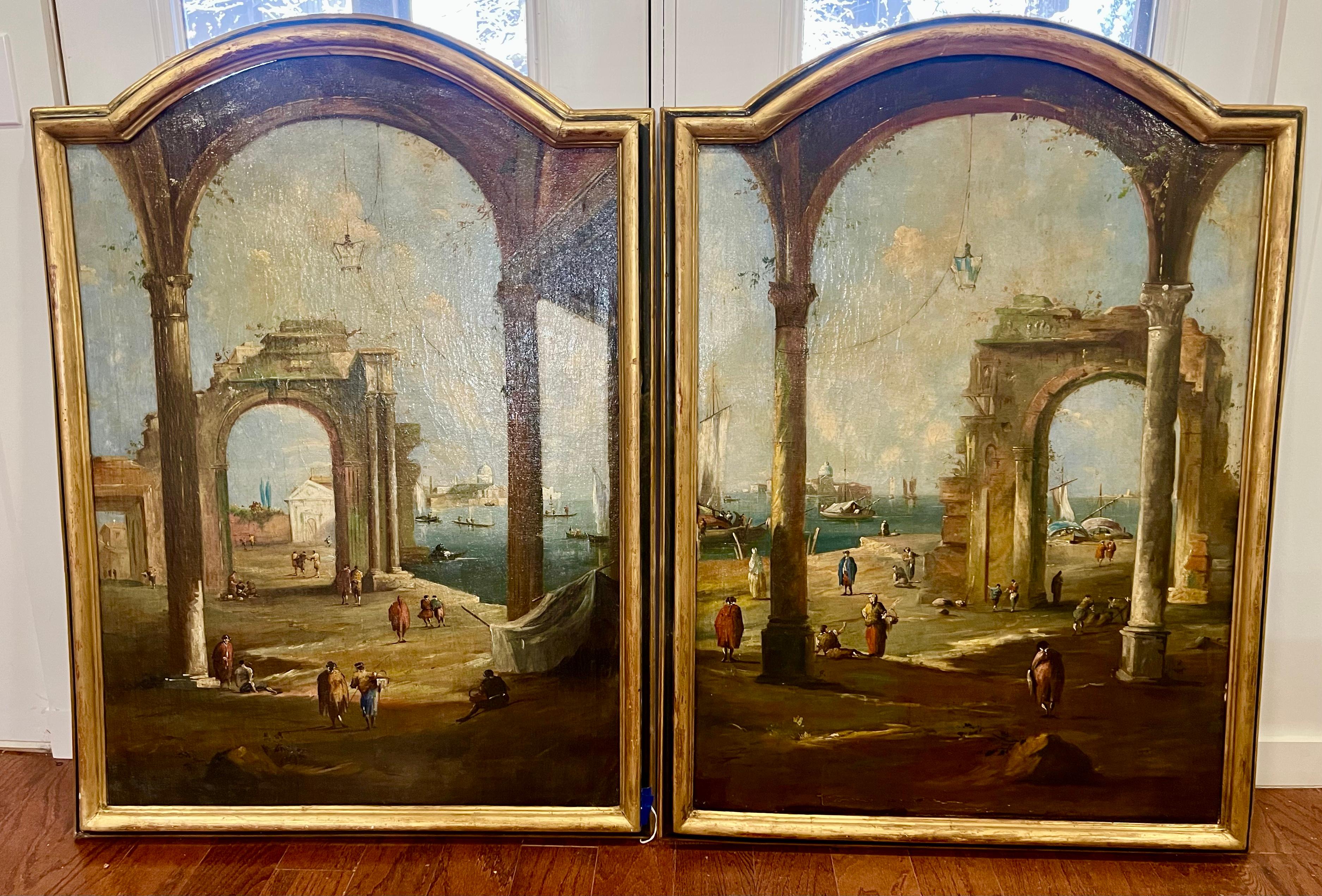 A la manera de Francesco Lazzaro Guardi (5 de octubre de 1712 - 1 de enero de 1793) .  Francesco Lazzaro Guardi fue un pintor veneciano de veduta, miembro de la Venetian School. Se le considera uno de los últimos practicantes, junto con sus