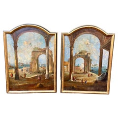 Conjunto de grandes ruinas del Capriccio veneciano y escenas del canal según Guardi