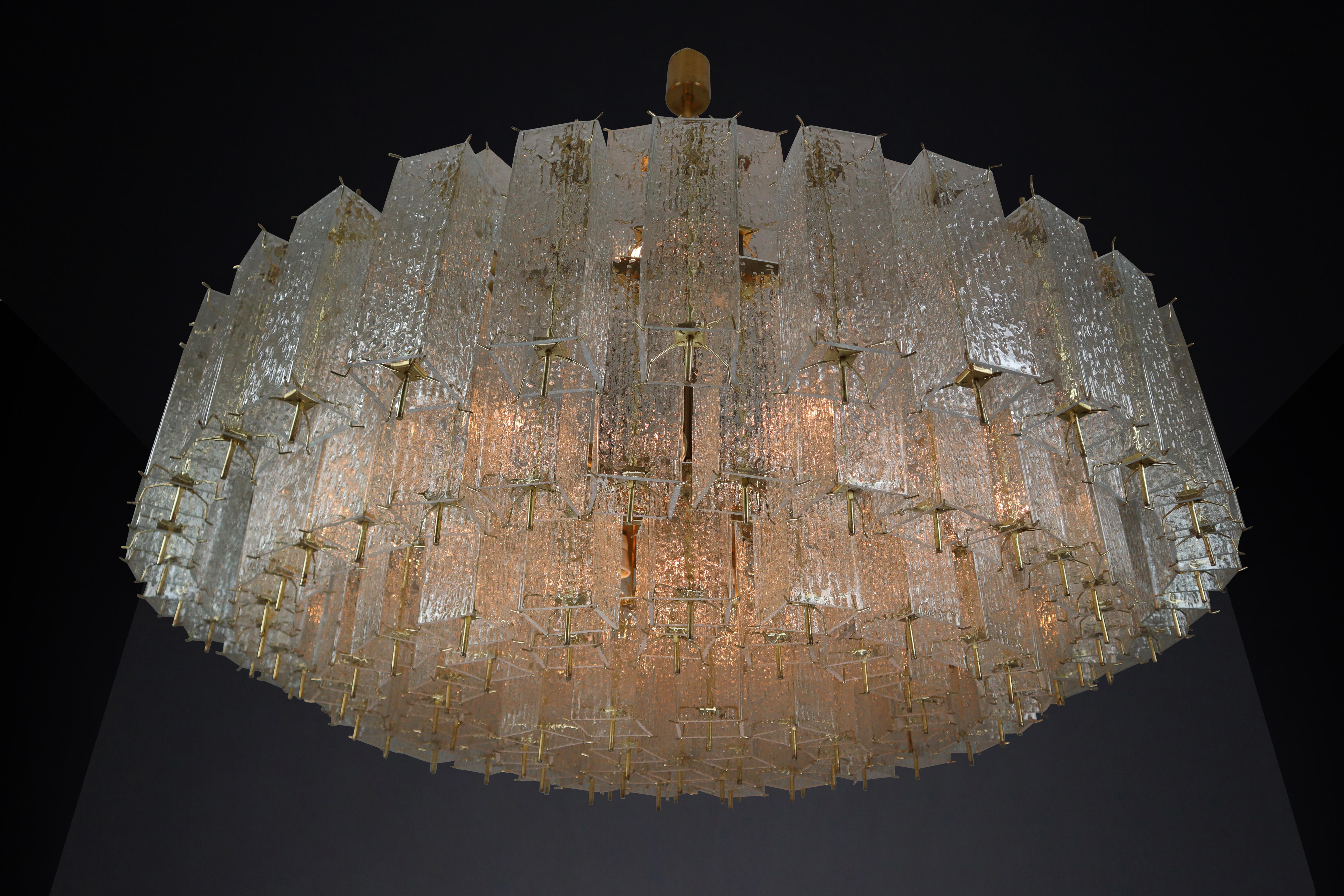 Large Grande Brass Chandeliers in Structured Glass, Praque, 1960s 1