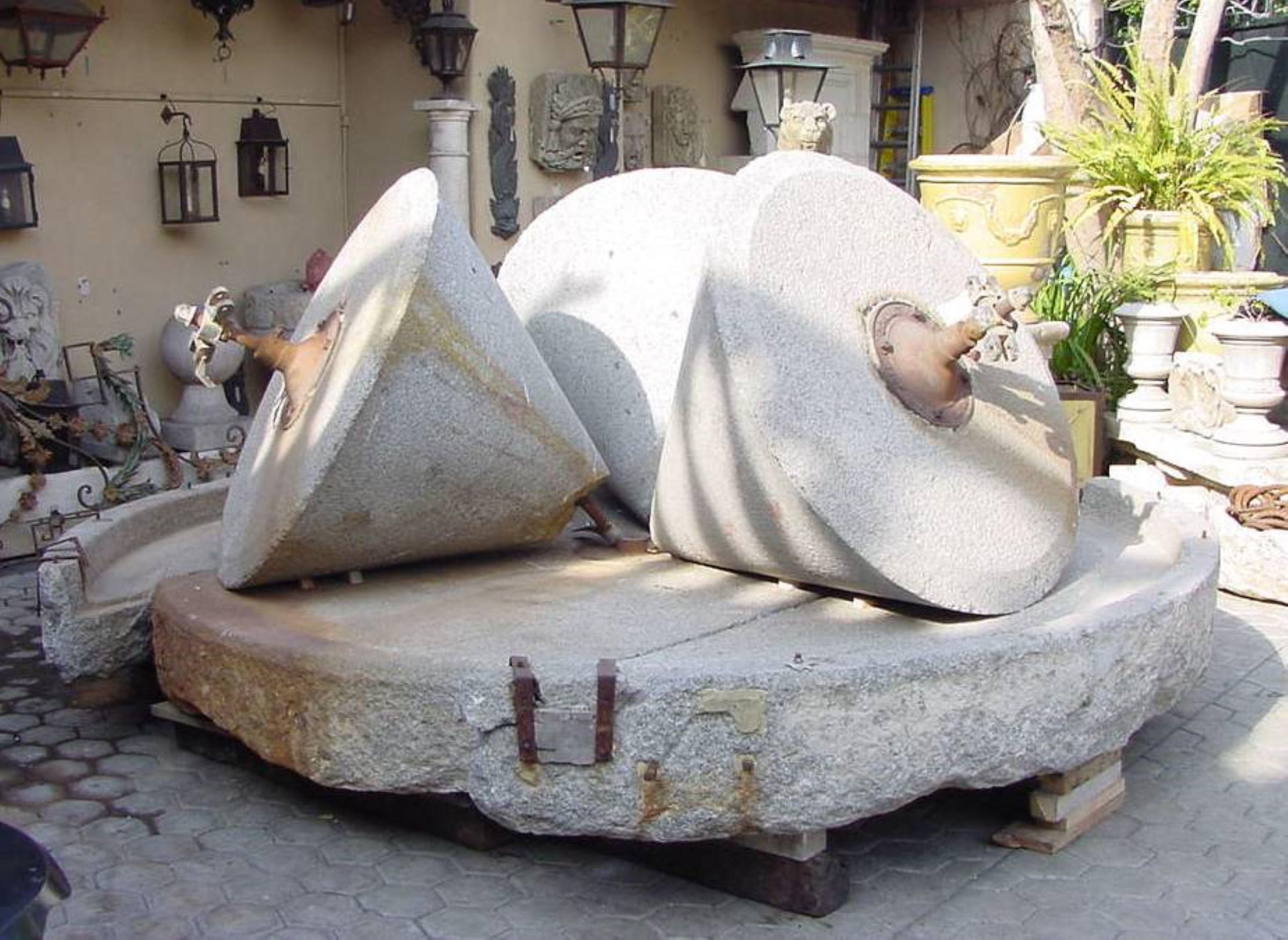 Hand-Carved Large Granit Conic Architectural Element Ancient Oil Mill Olive Press historic