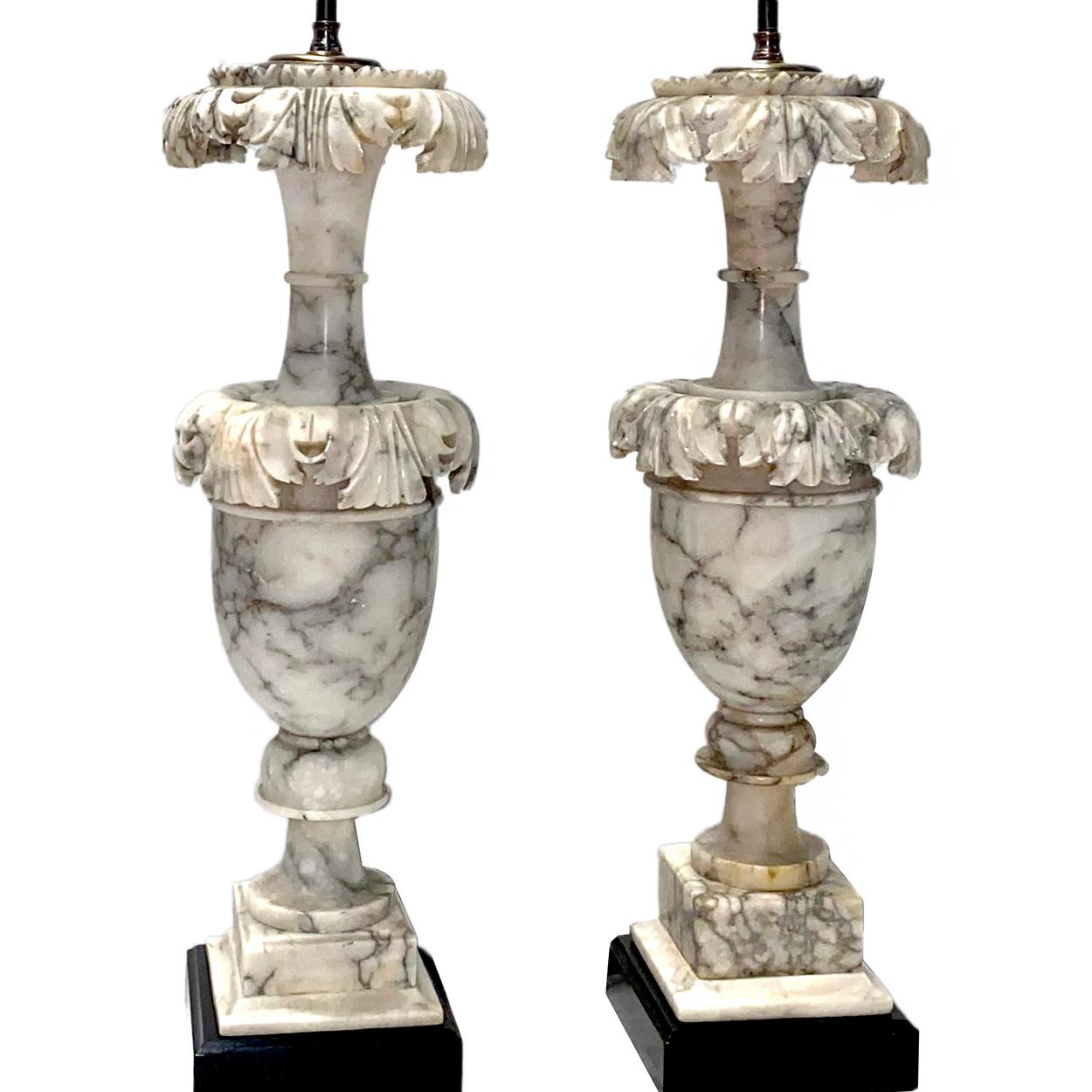 Italian Large Gray and White Alabaster Lamps For Sale