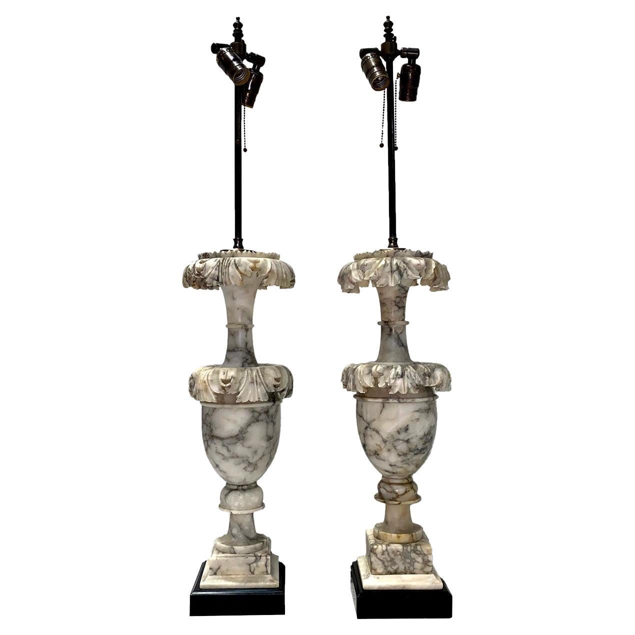 Large Gray and White Alabaster Lamps For Sale