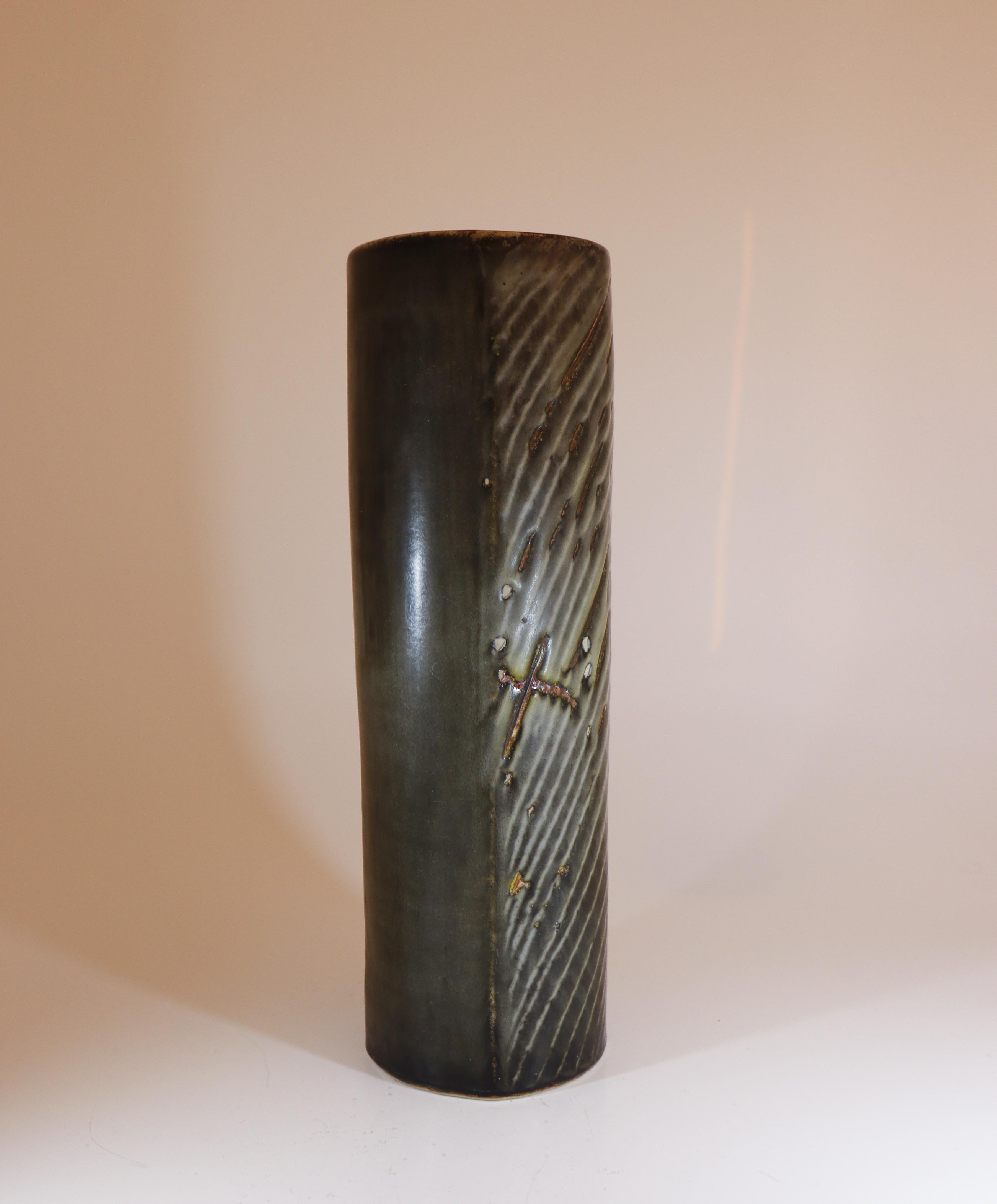 Vaso cilindrico grigio grande - Carl-Harry Stålhane Rörstrand Atelier Scandinavo in vendita 2