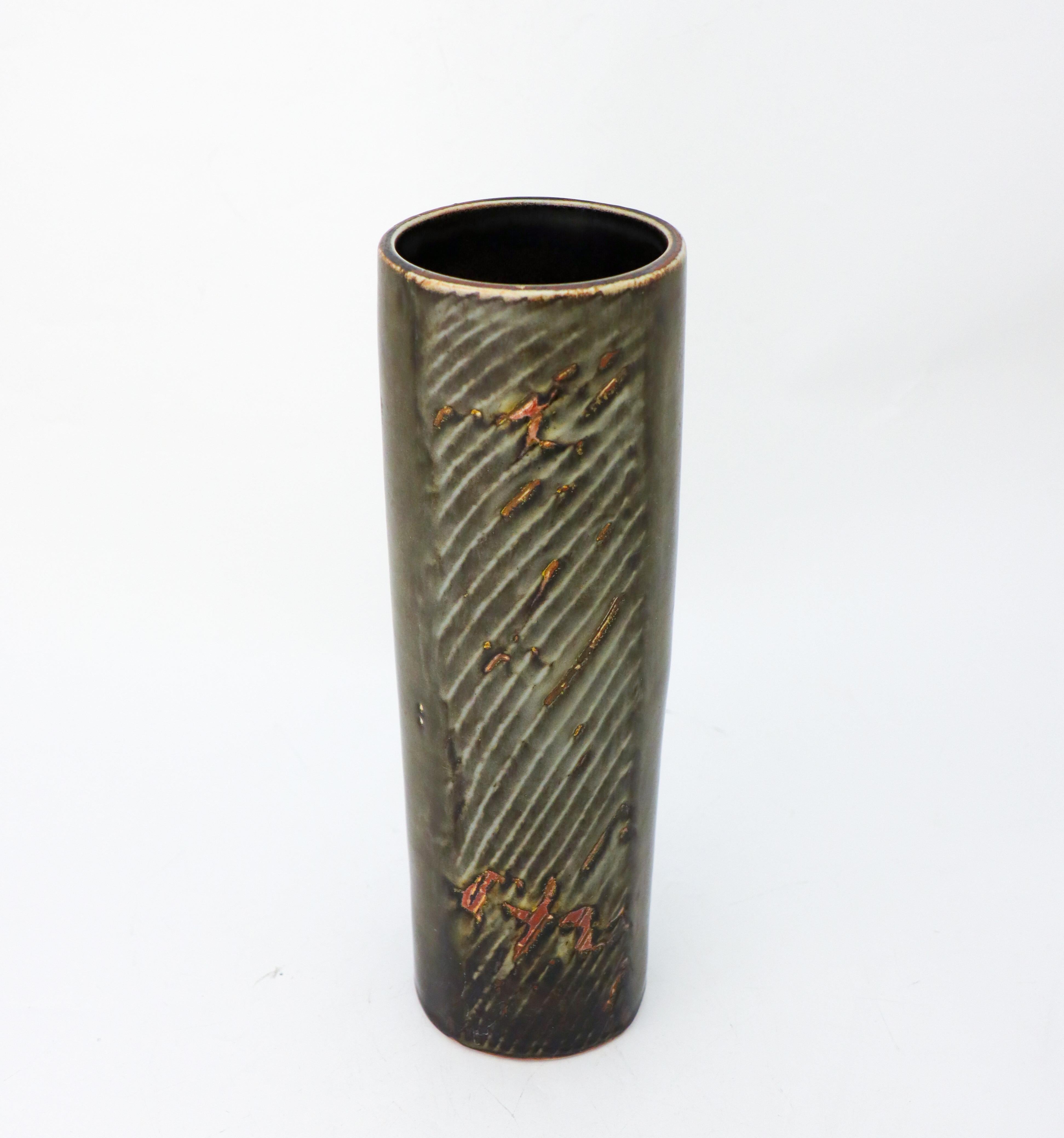 Große, graue zylindrische Vase - Carl-Harry Stålhane Rörstrand Atelier Scandinavian (Schwedisch) im Angebot