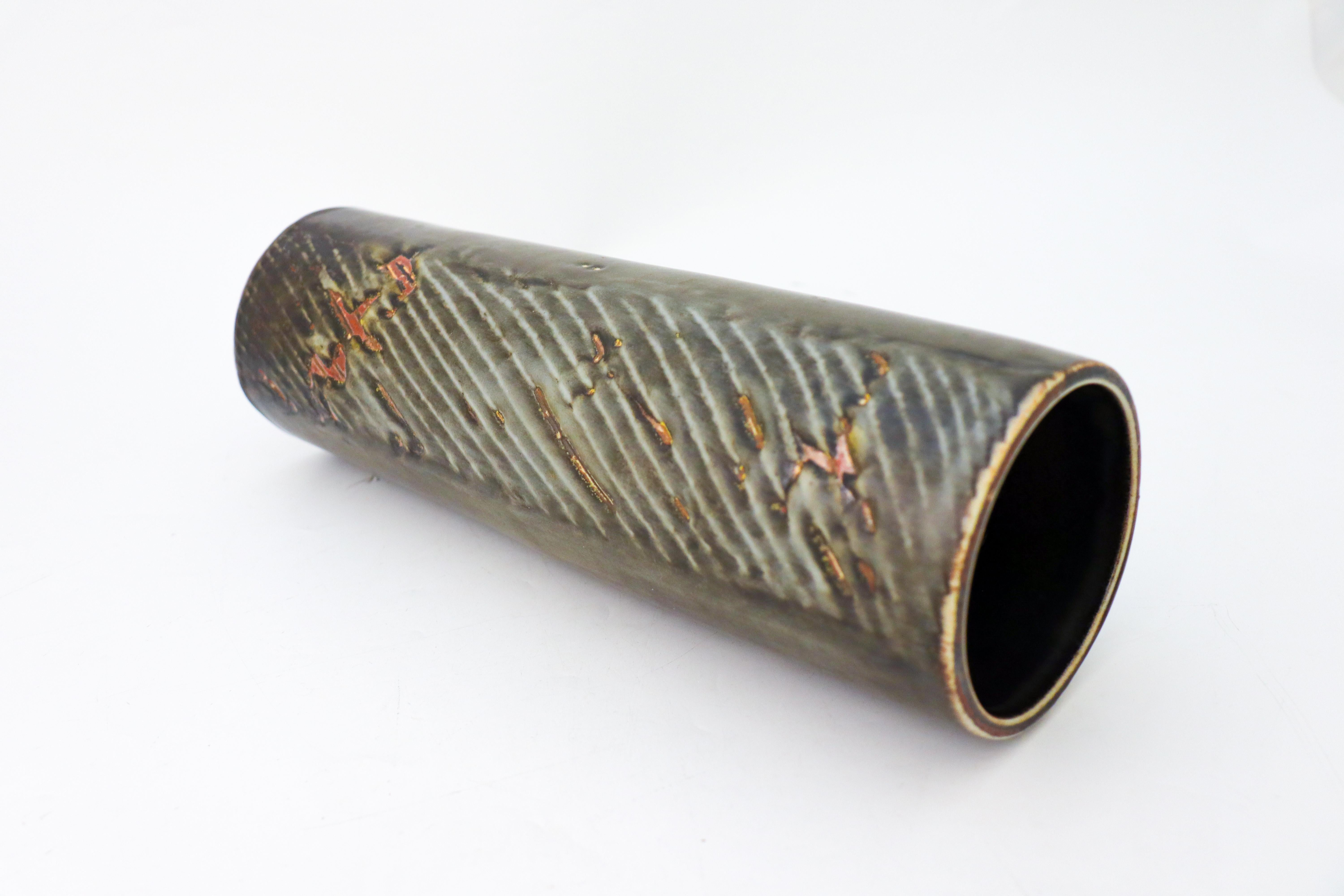 Große, graue zylindrische Vase - Carl-Harry Stålhane Rörstrand Atelier Scandinavian (Glasiert) im Angebot