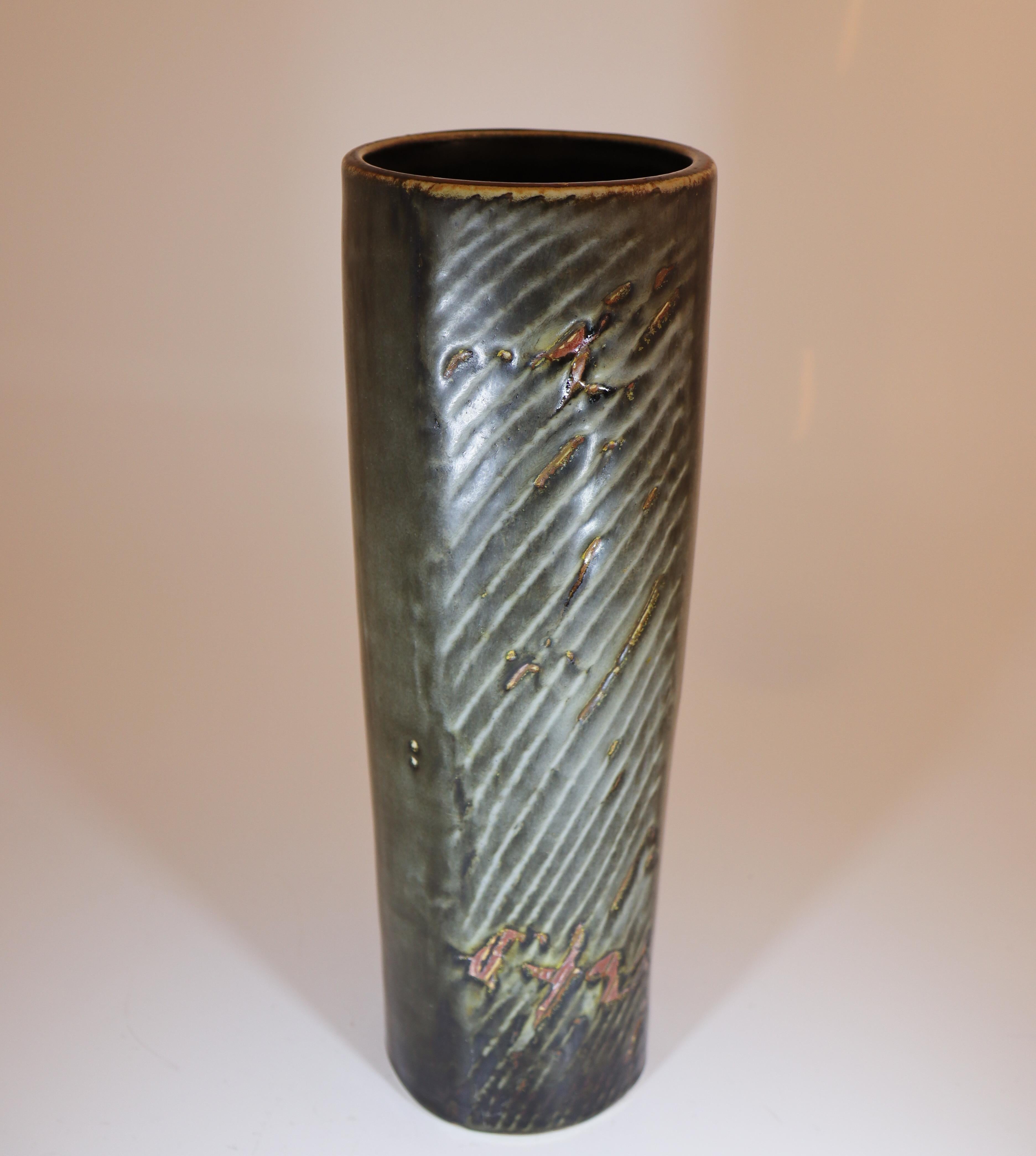 XX secolo Vaso cilindrico grigio grande - Carl-Harry Stålhane Rörstrand Atelier Scandinavo in vendita