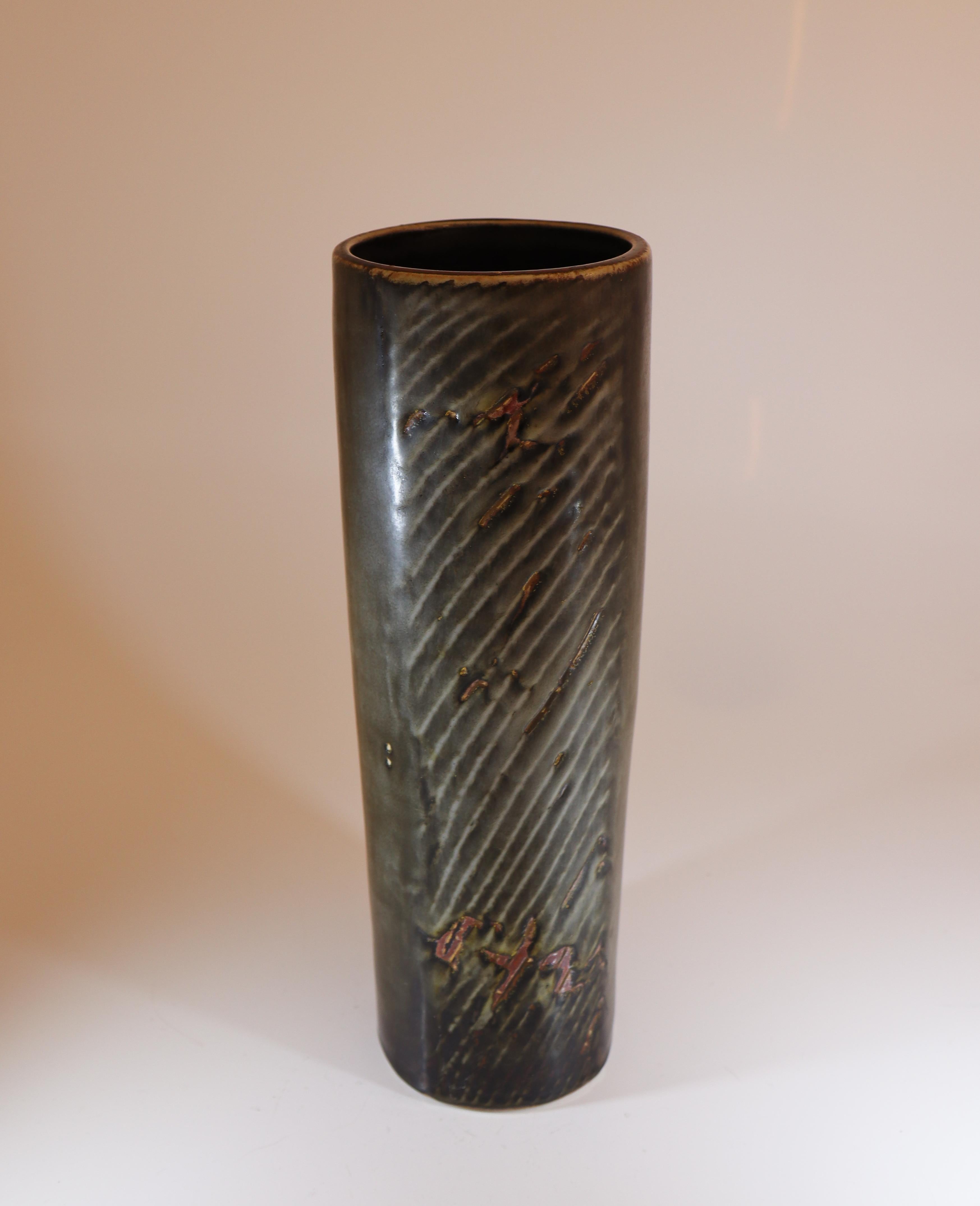 Porcellana Vaso cilindrico grigio grande - Carl-Harry Stålhane Rörstrand Atelier Scandinavo in vendita