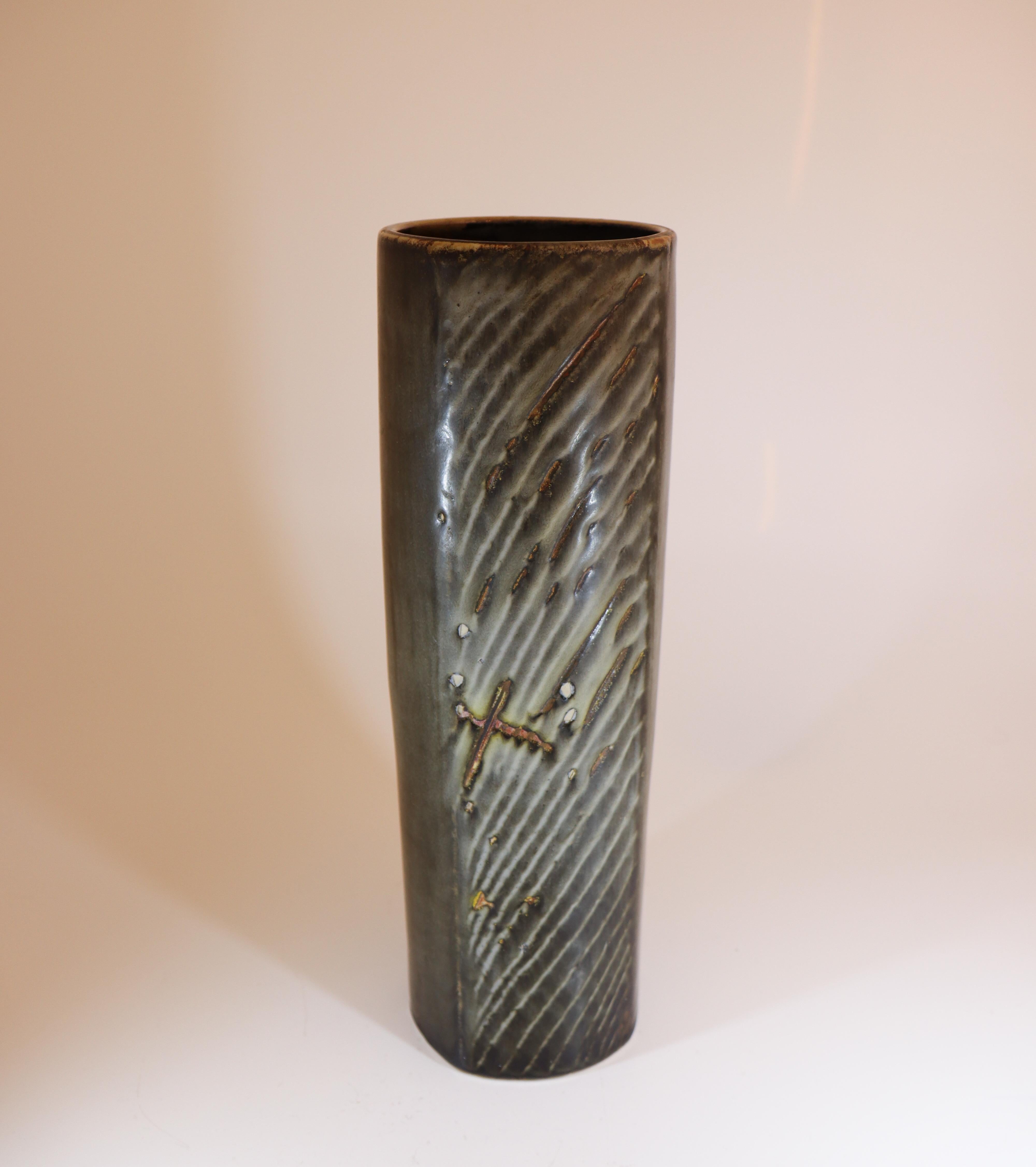 Vaso cilindrico grigio grande - Carl-Harry Stålhane Rörstrand Atelier Scandinavo in vendita 1