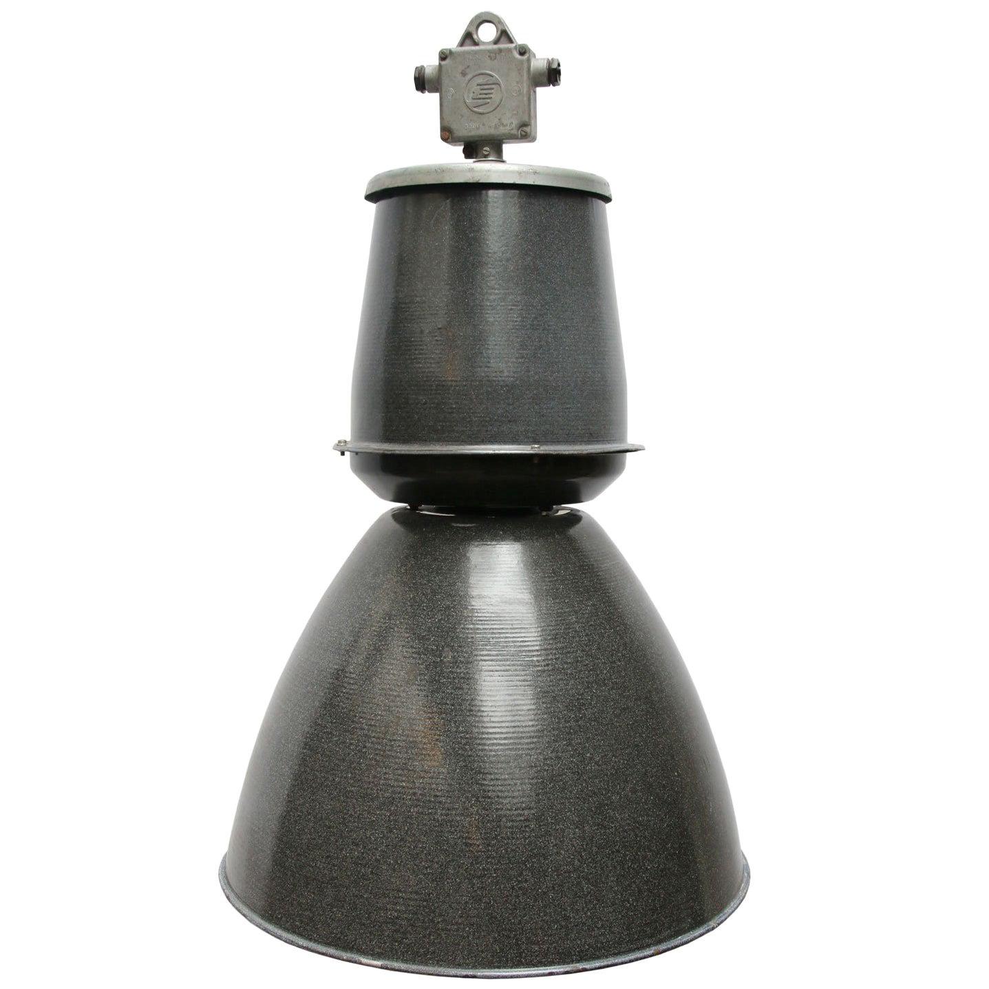 Large Gray Enamel Vintage Industrial Pendant Hanging Lamps